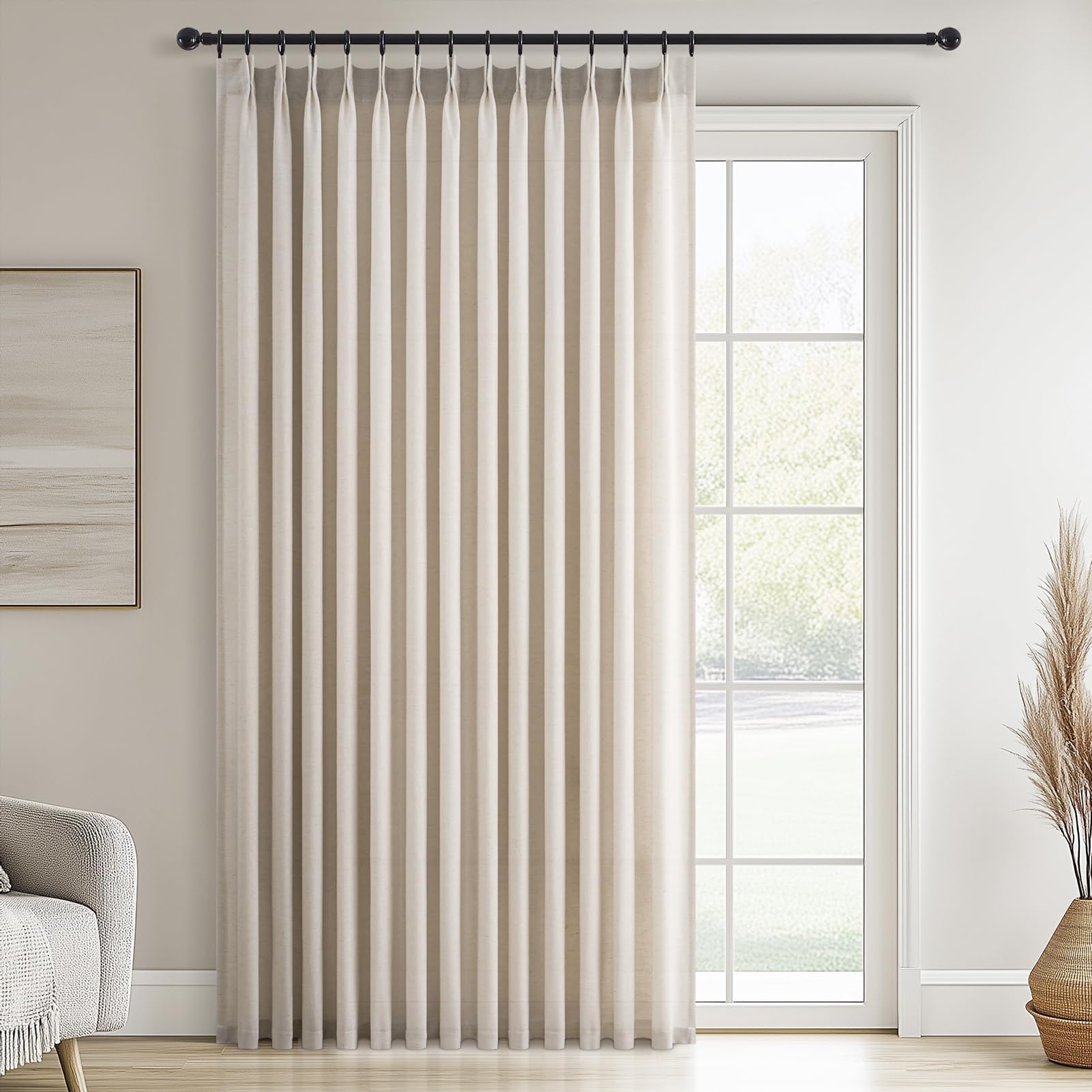 Topfinel Pinch Pleated Curtains 90 Inches Long 2 Panels Set,Natural Cream Semi Sheer Cotton Blend Fabric Aesthetic Advanced Curtain Drapes for Living Room Bedroom,40x90 inch Length