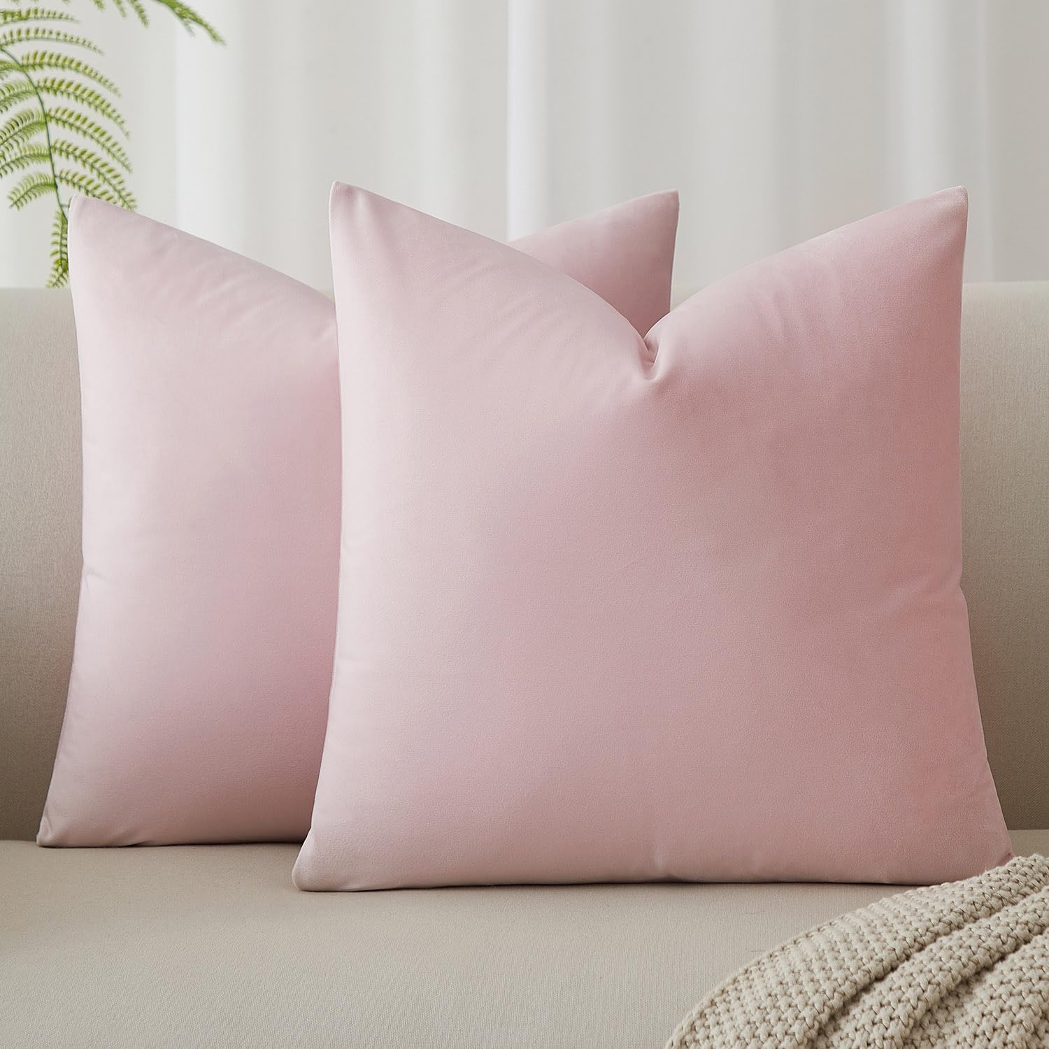 JUSPURBET Decorative Pillow Covers Set of 2 Velvet Throw Pillow Covers for Couch Sofa Bed Soft Cushion Covers Cases with Hidden Zipper for Living Room Home Decor 24x24 inch,Coral