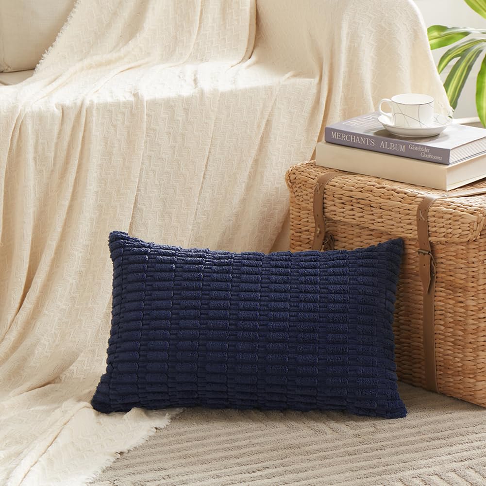 Fancy Homi Decorative Throw Pillow Covers for Bed Couch Bedroom Bench, Soft Corduroy Solid Pillow Case, Rustic Farmhouse Boho Room Decor,54" x 20" (Pack of 1),Coral