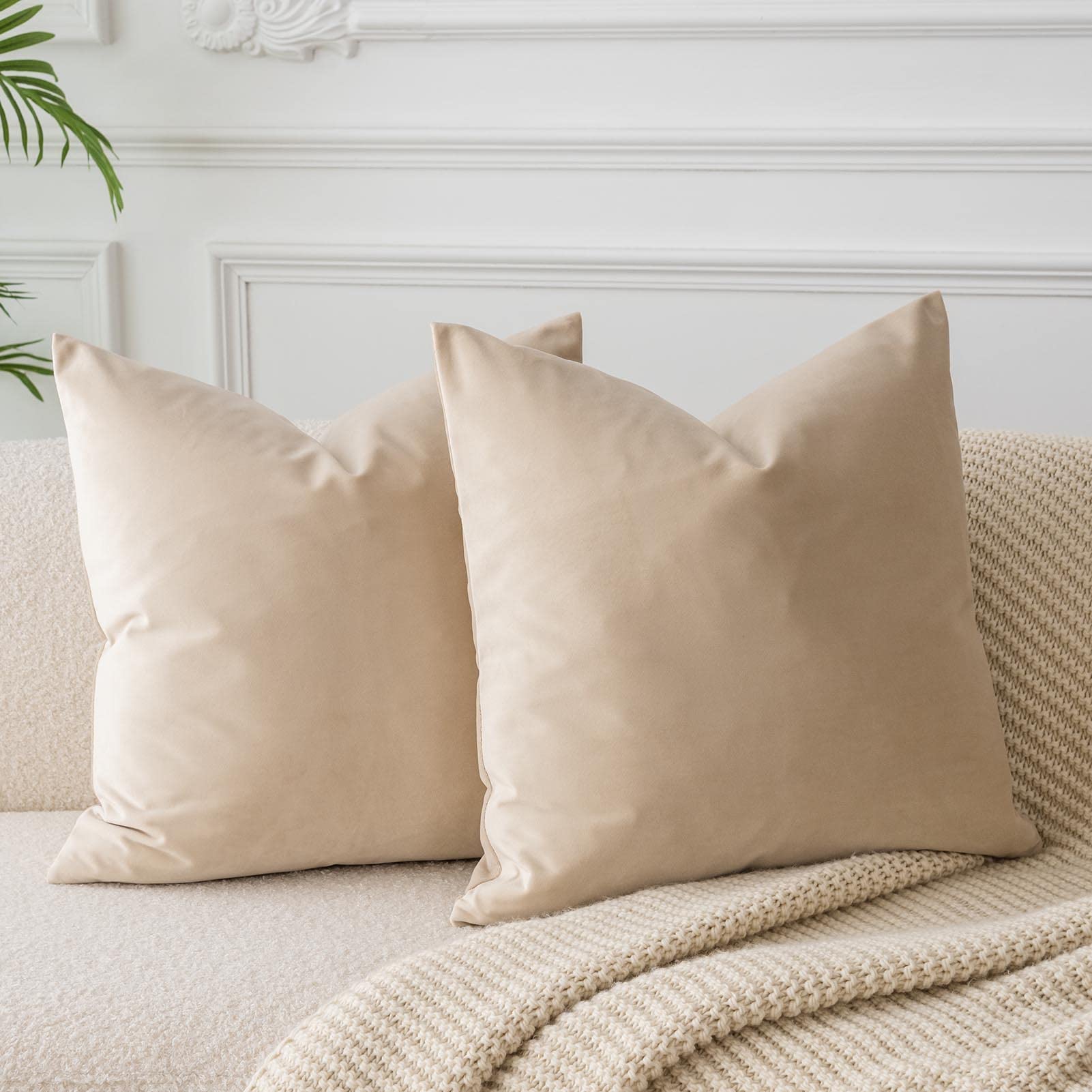 JUSPURBET Decorative Pillow Covers Set of 2 Velvet Throw Pillow Covers for Couch Sofa Bed Soft Cushion Covers Cases with Hidden Zipper for Living Room Home Decor 24x24 inch,Coral