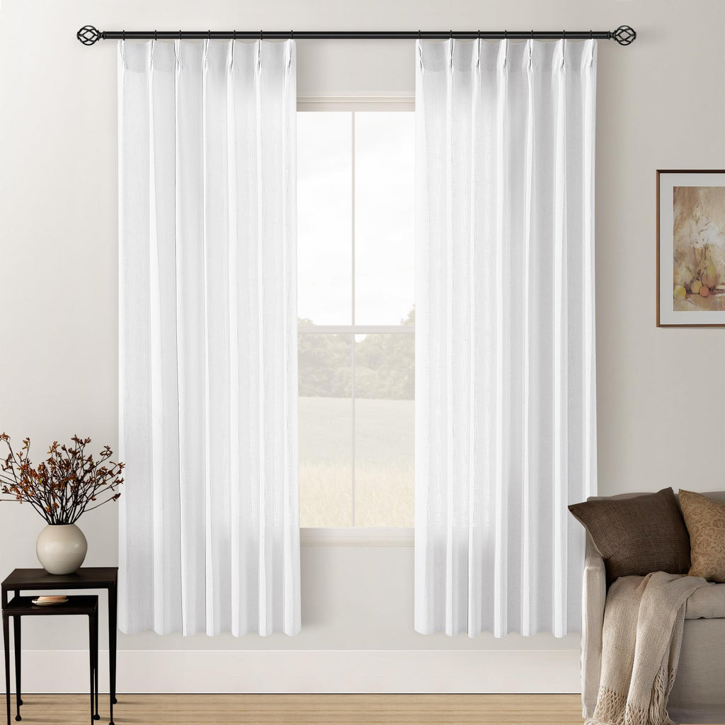 Natural Pinch Pleated Linen Curtains 84 Inch Length 2 Panels for Living Room Bedroom Textured Cream Ivory Birch Semi Sheer Boho Neutral Back Tab Pinch Pleat Hooks Rings Window Curtain 84 Inches Long