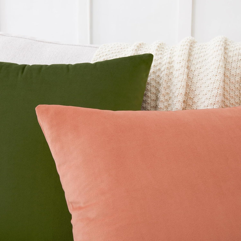 Mixhug Decorative Throw Pillow Covers, Velvet Cushion Covers, Solid Throw Pillow Cases for Couch and Bed, Pale Coral, 26 x 26 Inches, Set of 2