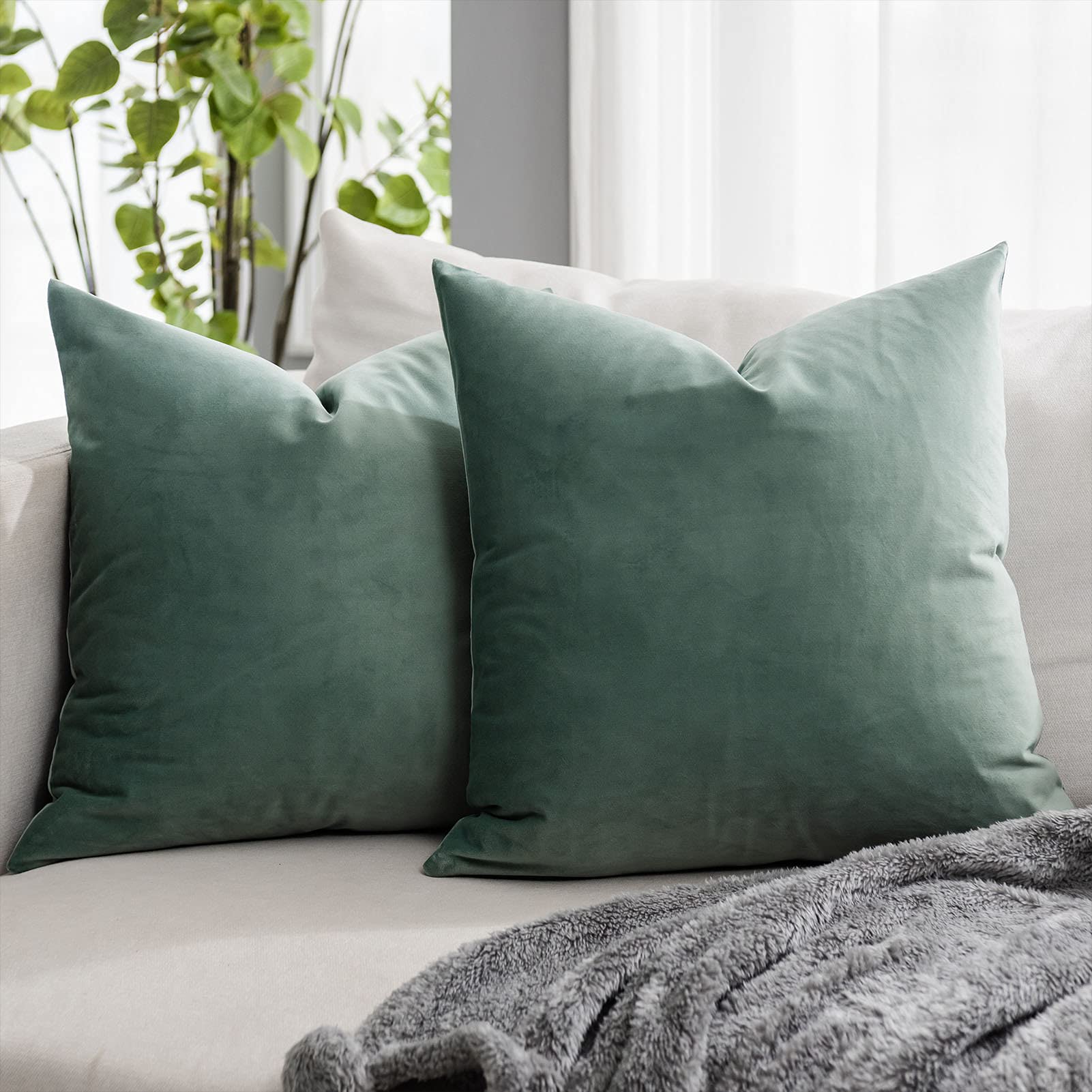 Coral Decorative Velvet Throw Pillow Covers 24x24 inch Set of 2 with Zipper Luxury Soft Solid Square Cushion Covers Case for Sofa Couch Bed Living Room