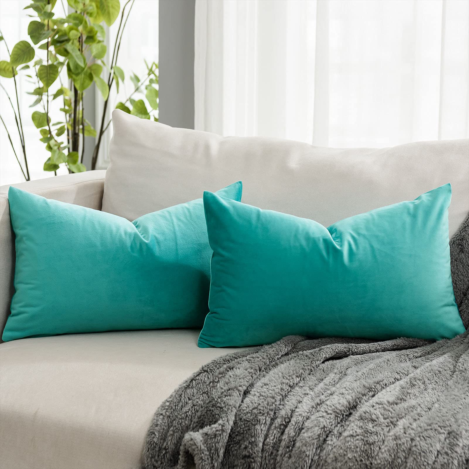 Coral Decorative Velvet Throw Pillow Covers 24x24 inch Set of 2 with Zipper Luxury Soft Solid Square Cushion Covers Case for Sofa Couch Bed Living Room