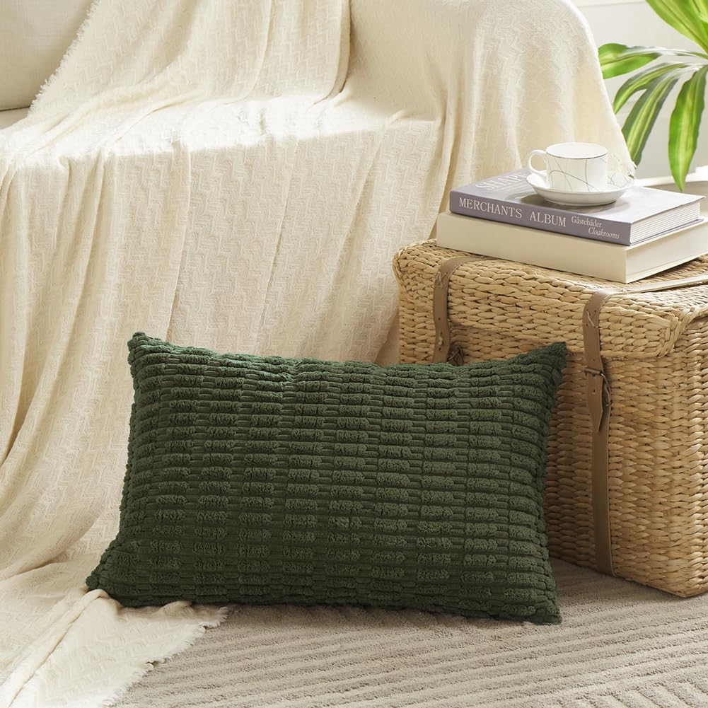 Fancy Homi Decorative Throw Pillow Covers for Bed Couch Bedroom Bench, Soft Corduroy Solid Pillow Case, Rustic Farmhouse Boho Room Decor,54" x 20" (Pack of 1),Coral