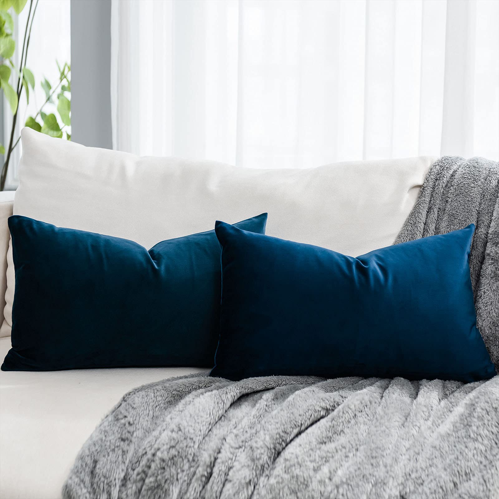 Coral Decorative Velvet Throw Pillow Covers 24x24 inch Set of 2 with Zipper Luxury Soft Solid Square Cushion Covers Case for Sofa Couch Bed Living Room