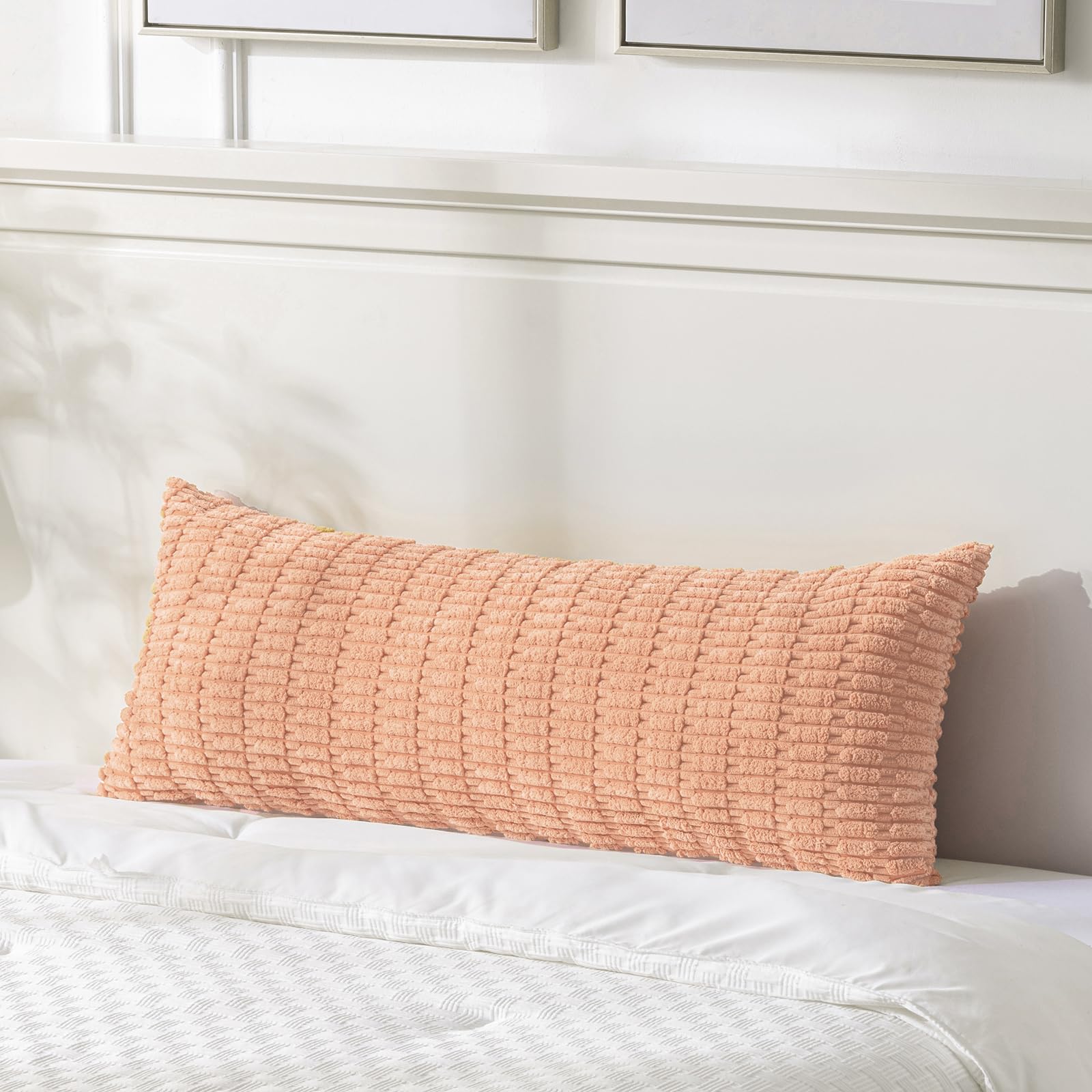 Fancy Homi Decorative Throw Pillow Covers for Bed Couch Bedroom Bench, Soft Corduroy Solid Pillow Case, Rustic Farmhouse Boho Room Decor,54" x 20" (Pack of 1),Coral
