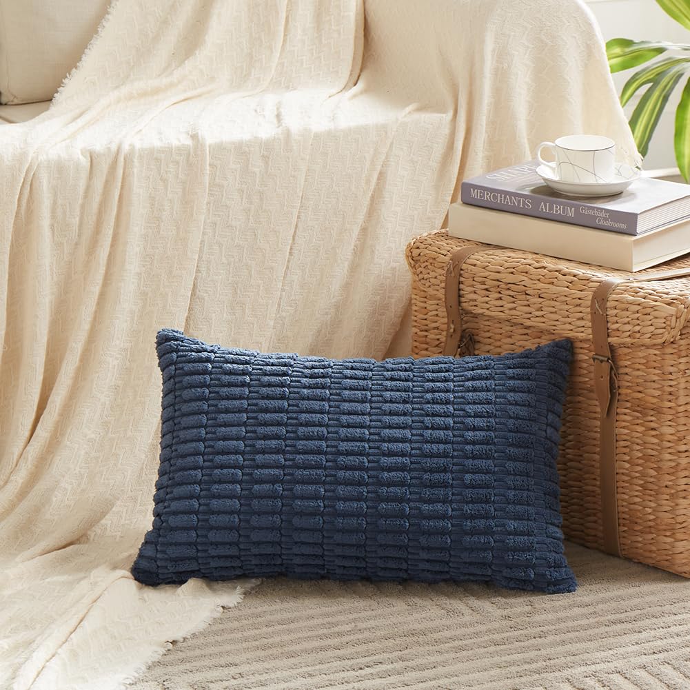Fancy Homi Decorative Throw Pillow Covers for Bed Couch Bedroom Bench, Soft Corduroy Solid Pillow Case, Rustic Farmhouse Boho Room Decor,54" x 20" (Pack of 1),Coral
