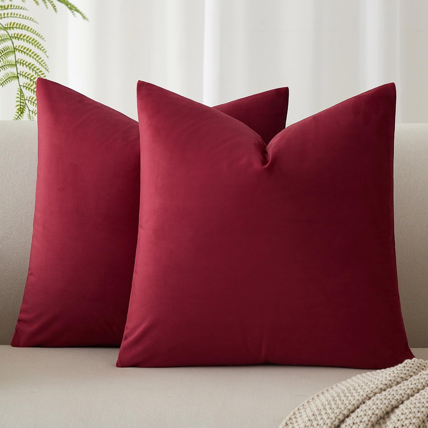 JUSPURBET Decorative Pillow Covers Set of 2 Velvet Throw Pillow Covers for Couch Sofa Bed Soft Cushion Covers Cases with Hidden Zipper for Living Room Home Decor 24x24 inch,Coral