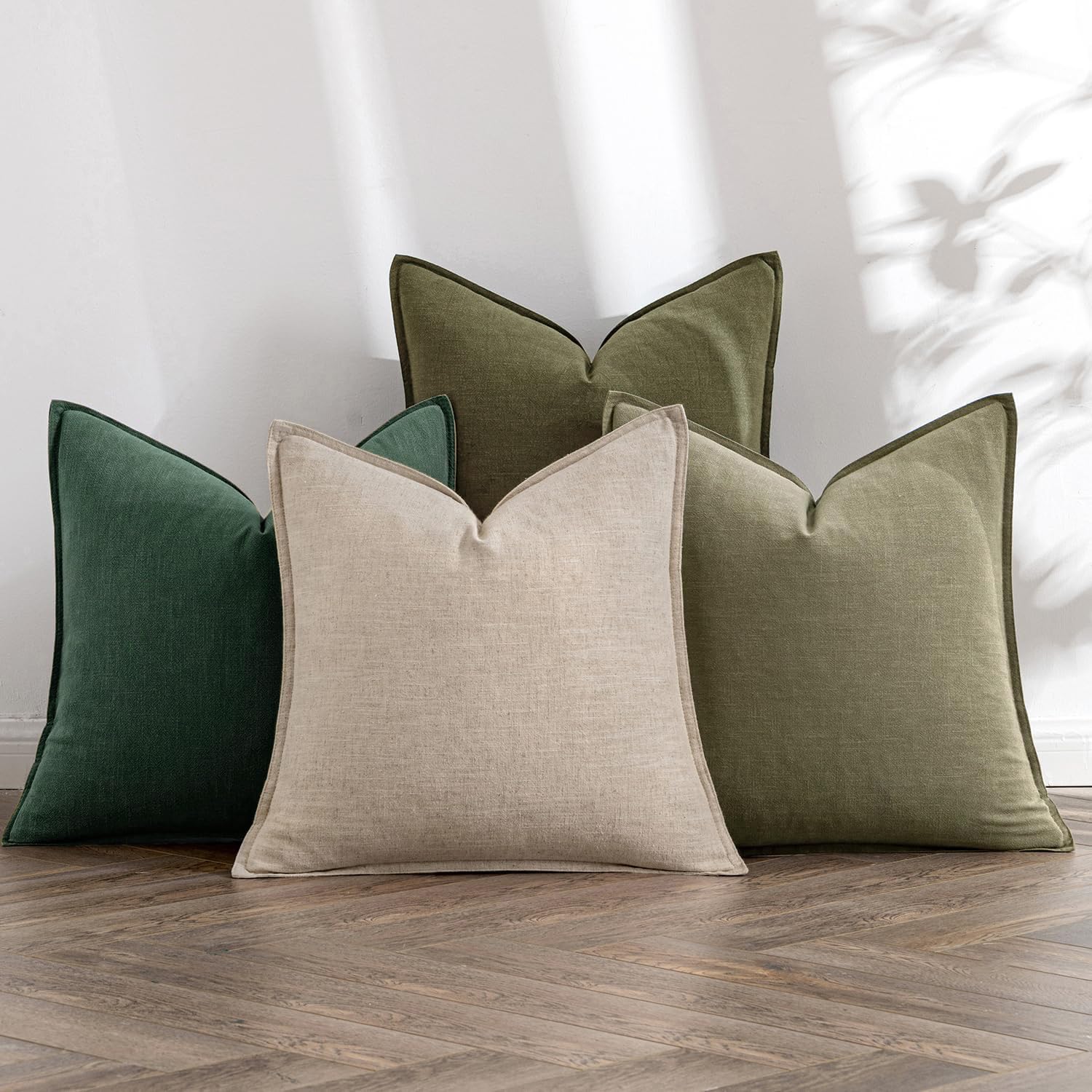 MIULEE Neutral Linen Pillow Covers Pack of 4 Decorative Natural Solid Throw Pillow Covers Soft Accent Boho Farmhouse Couch Pillowcases Modern Spring Home Decors for Living Room Bed Sofa 18x18 Inch