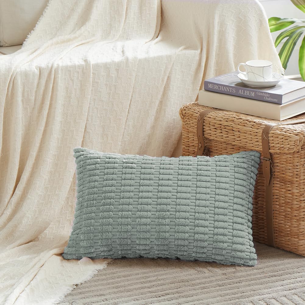 Fancy Homi Decorative Throw Pillow Covers for Bed Couch Bedroom Bench, Soft Corduroy Solid Pillow Case, Rustic Farmhouse Boho Room Decor,54" x 20" (Pack of 1),Coral