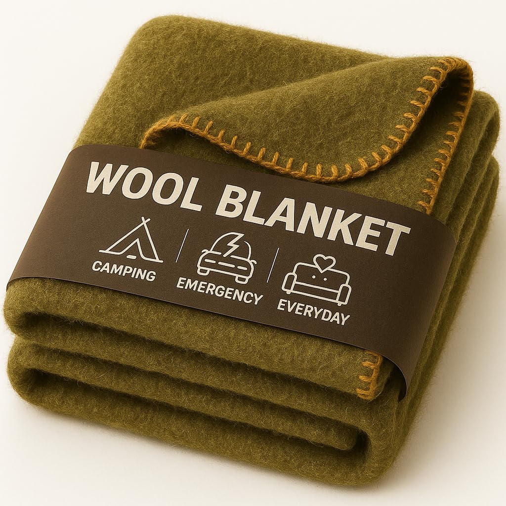 Wool Camping Blanket - 70% Wool Heavy-Duty Military Style Throw, Warm & Washable, Fire Retardant Cover for Emergency, Survival & Outdoor Use - Perfect for Camping, Car, Home & Hiking, Grey 66x90
