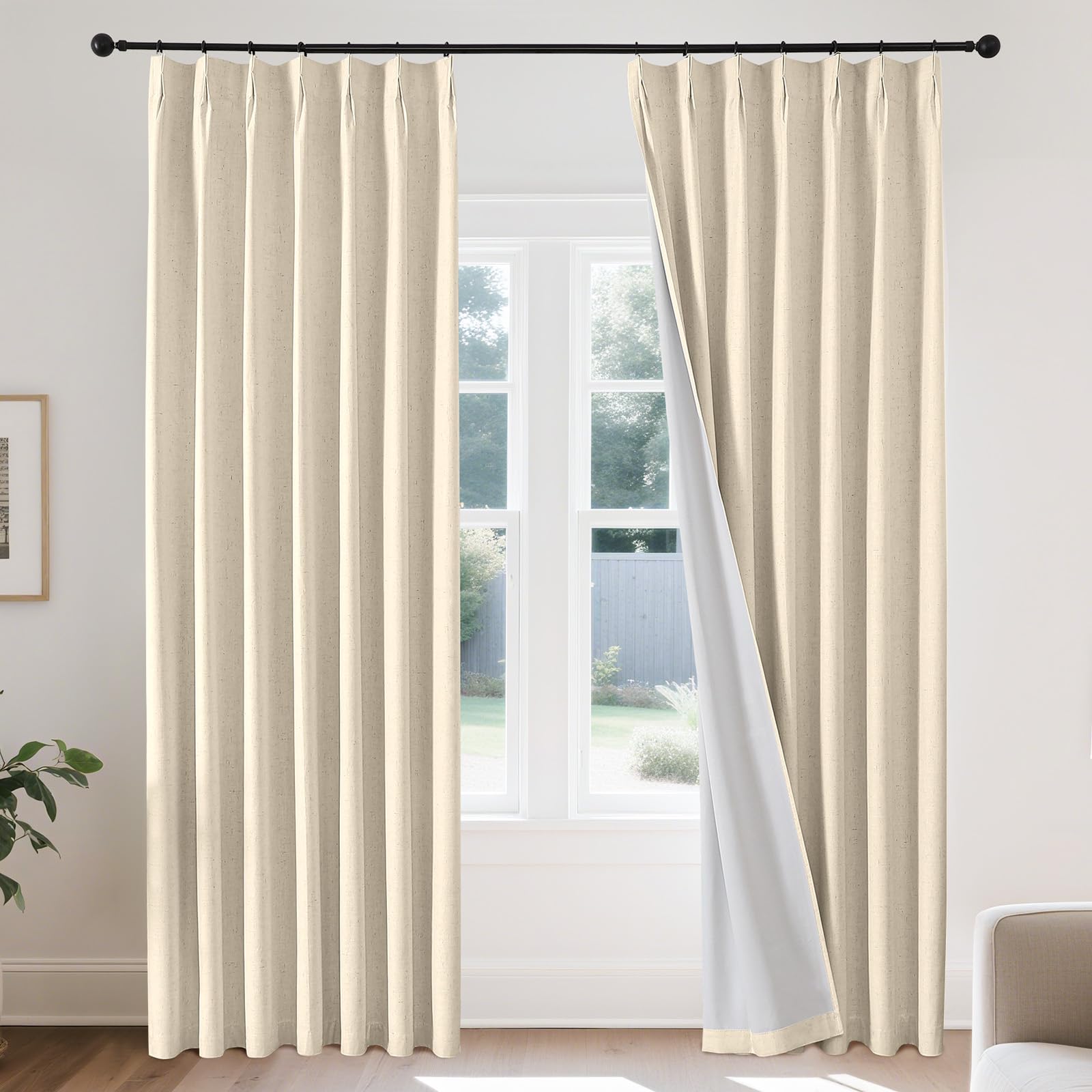 Joydeco Linen Curtains 96 inch Length 2 Panel Set, Light Filtering Curtain for Living Room Bedroom, 52 inch Wide Drapes with Rod Pocket Back Tab (96" Lx52 W, Ivory on Linen)