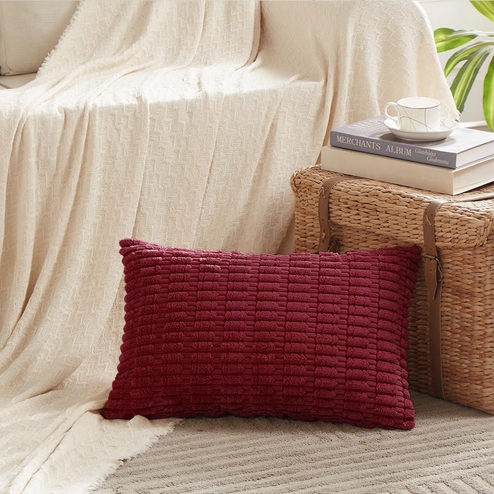 Fancy Homi Decorative Throw Pillow Covers for Bed Couch Bedroom Bench, Soft Corduroy Solid Pillow Case, Rustic Farmhouse Boho Room Decor,54" x 20" (Pack of 1),Coral