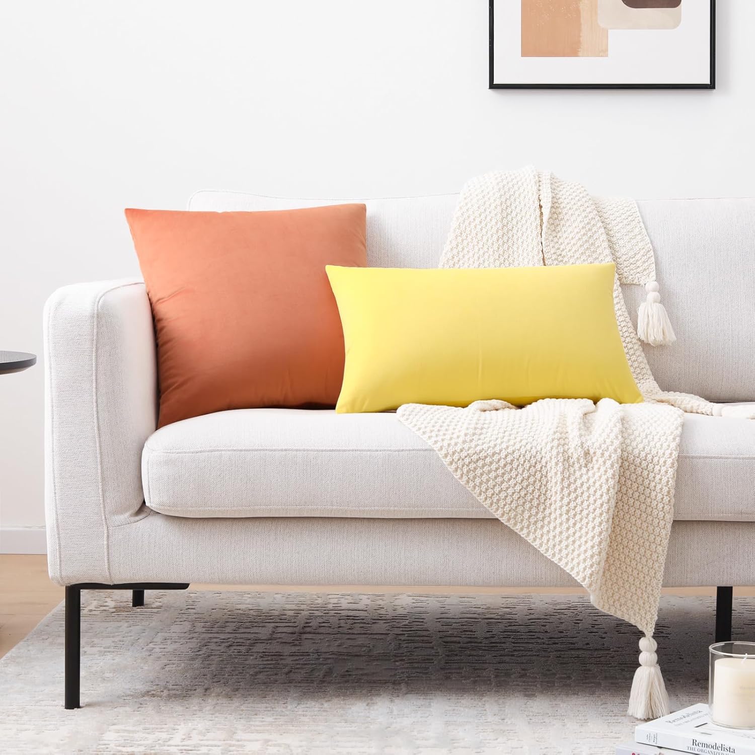 Mixhug Decorative Throw Pillow Covers, Velvet Cushion Covers, Solid Throw Pillow Cases for Couch and Bed, Pale Coral, 26 x 26 Inches, Set of 2