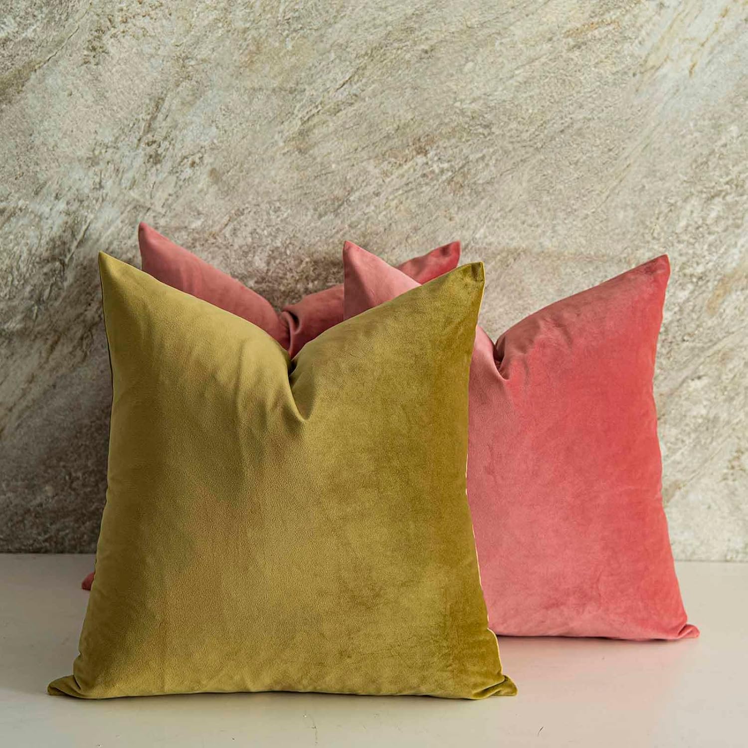 Coral Decorative Velvet Throw Pillow Covers 24x24 inch Set of 2 with Zipper Luxury Soft Solid Square Cushion Covers Case for Sofa Couch Bed Living Room