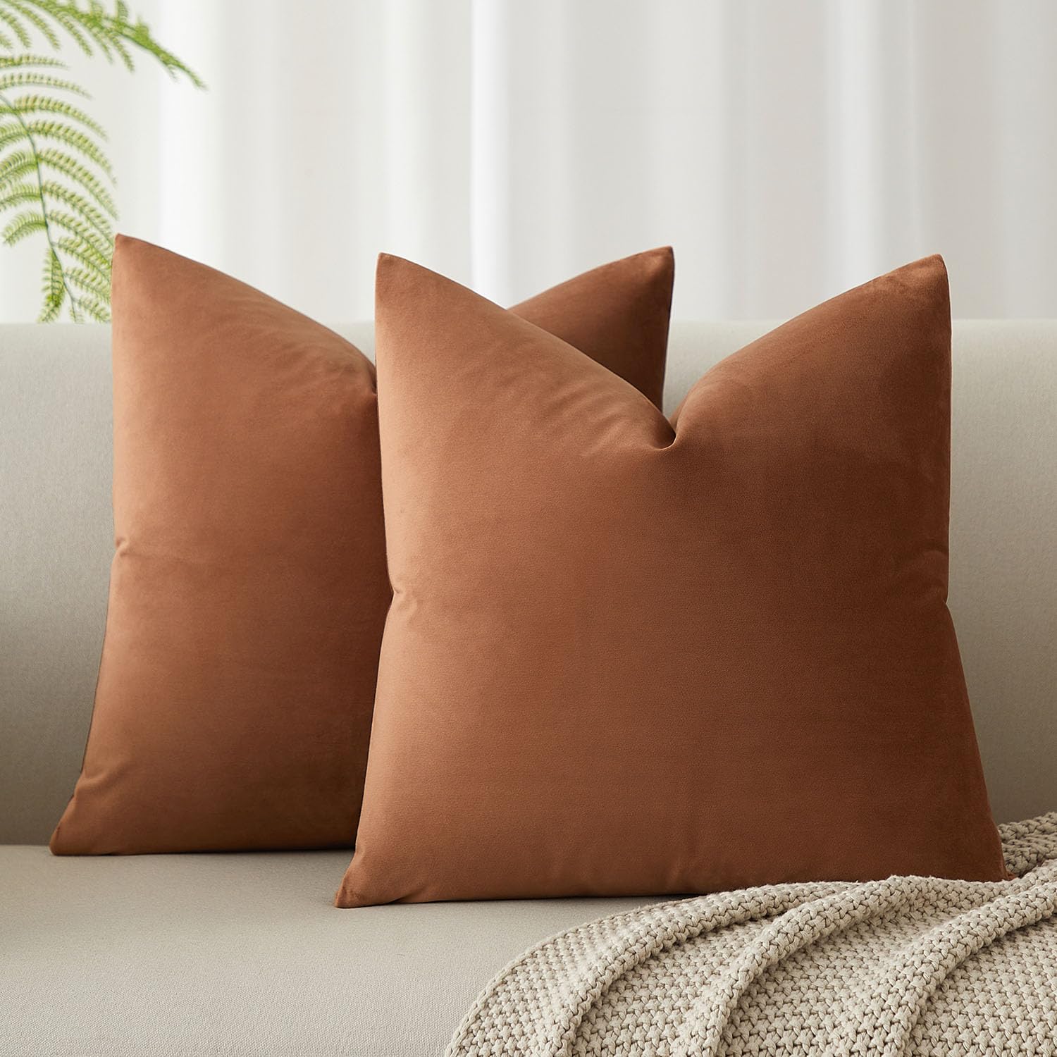 JUSPURBET Decorative Pillow Covers Set of 2 Velvet Throw Pillow Covers for Couch Sofa Bed Soft Cushion Covers Cases with Hidden Zipper for Living Room Home Decor 24x24 inch,Coral
