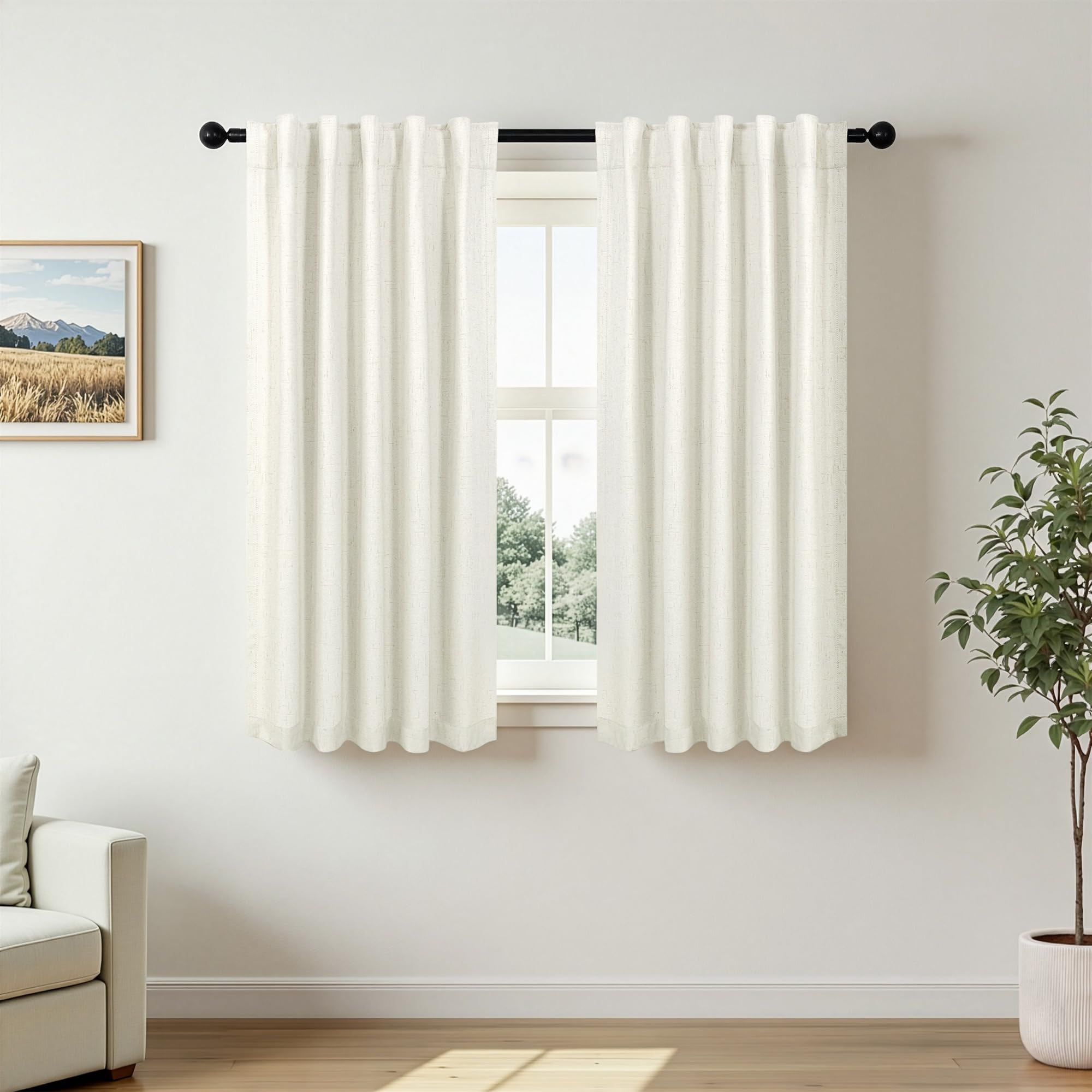 100% Blackout Curtains 84 Inch Length 2 Panels Set Neutral Boho Linen Farmhouse for Bedroom Windows Living Room Darkening Thermal Insulated Drapes Natural Cream Ivory 7ft Long Back Tab Pleated Pocket