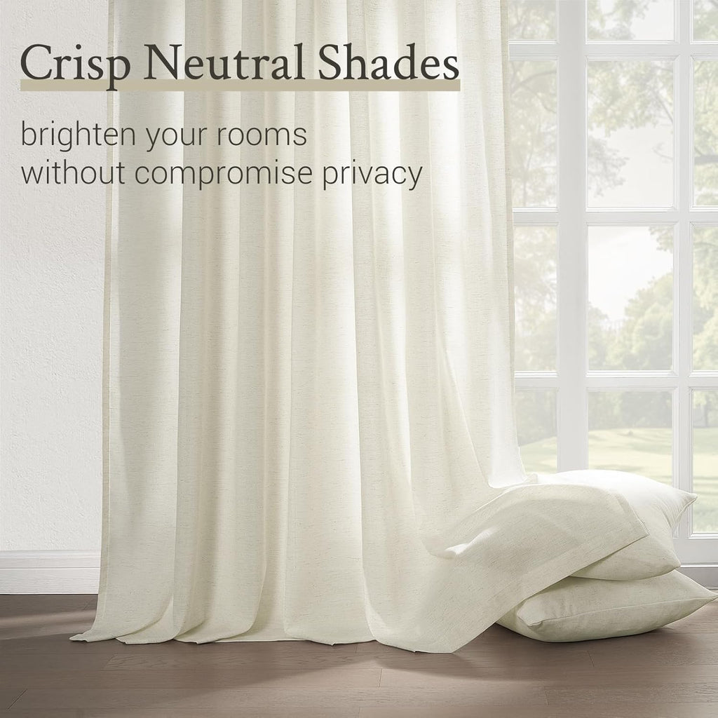 Topfinel Pinch Pleated Curtains 90 Inches Long 2 Panels Set,Natural Cream Semi Sheer Cotton Blend Fabric Aesthetic Advanced Curtain Drapes for Living Room Bedroom,40x90 inch Length