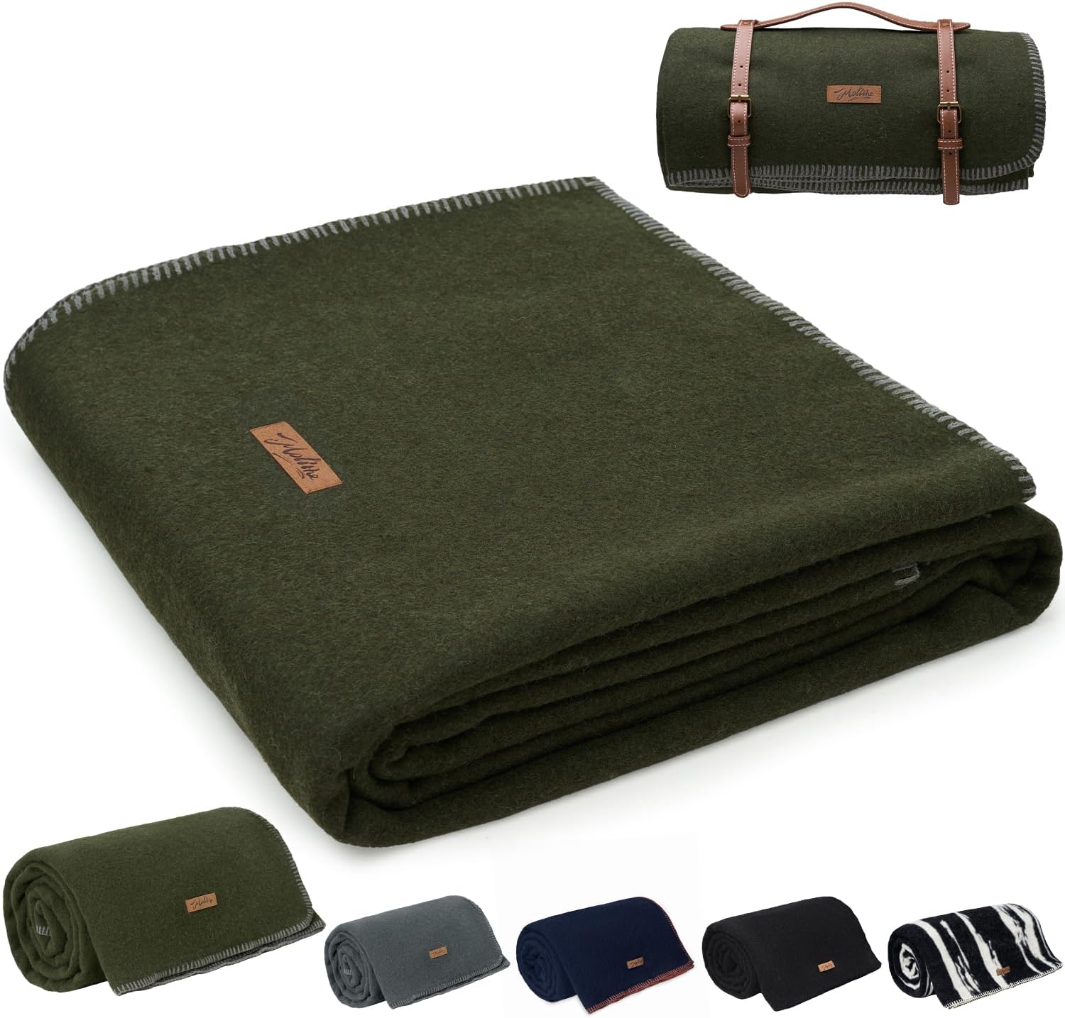 Molithe 100% Wool Blanket, 62" x 86", Warm, Thick, Washable, Military Wool Blanket, Great for Camping, Outdoors, Sporting Events, Survival Kits