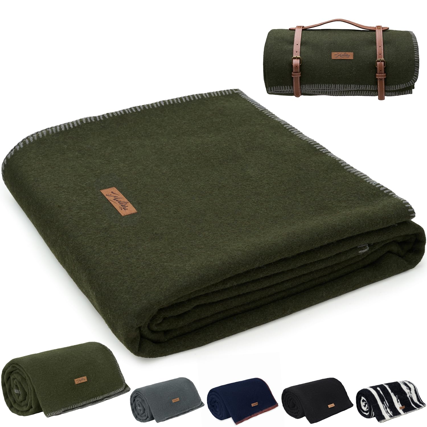 Molithe 100% Wool Blanket, 62" x 86", Warm, Thick, Washable, Military Wool Blanket, Great for Camping, Outdoors, Sporting Events, Survival Kits,Carbon Black