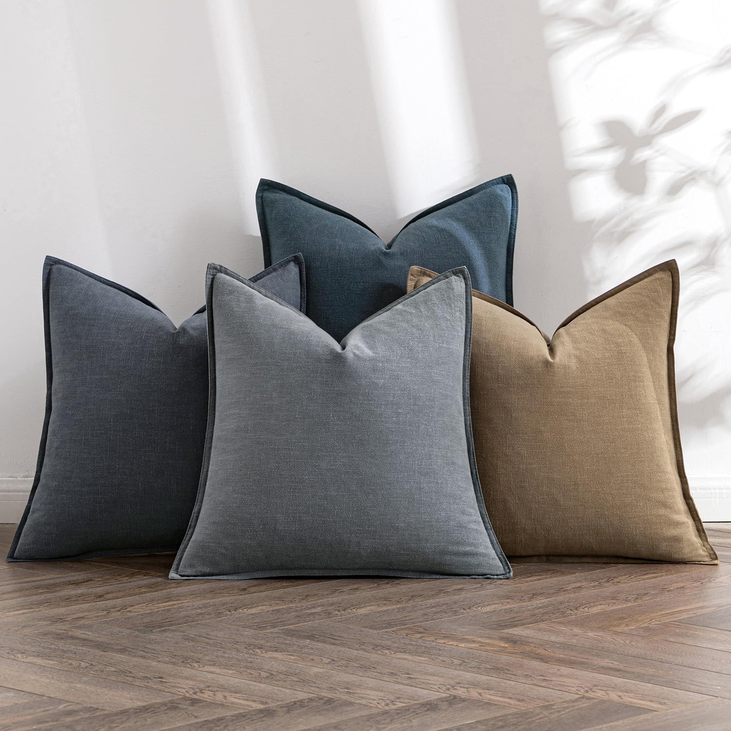 MIULEE Neutral Linen Pillow Covers Pack of 4 Decorative Natural Solid Throw Pillow Covers Soft Accent Boho Farmhouse Couch Pillowcases Modern Spring Home Decors for Living Room Bed Sofa 18x18 Inch