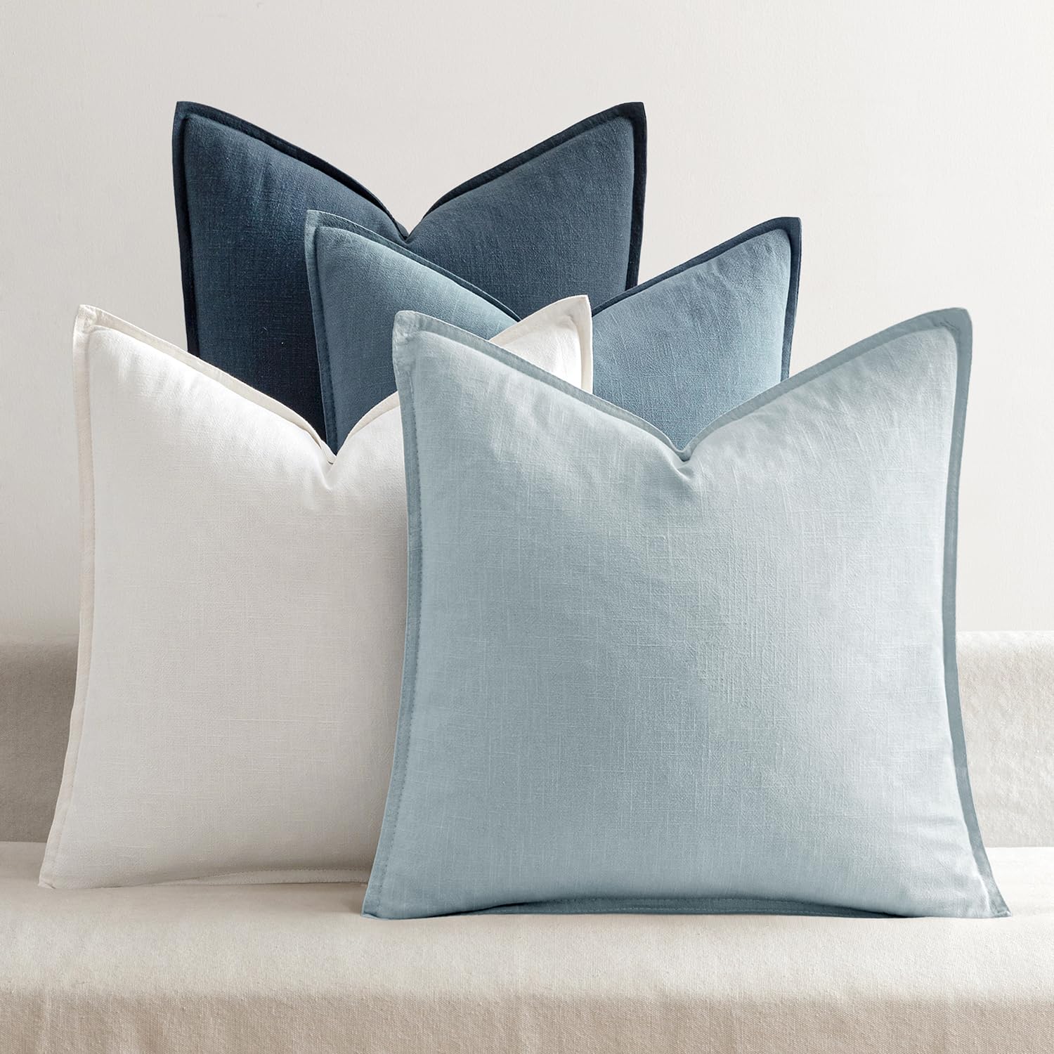MIULEE Neutral Linen Pillow Covers Pack of 4 Decorative Natural Solid Throw Pillow Covers Soft Accent Boho Farmhouse Couch Pillowcases Modern Spring Home Decors for Living Room Bed Sofa 18x18 Inch