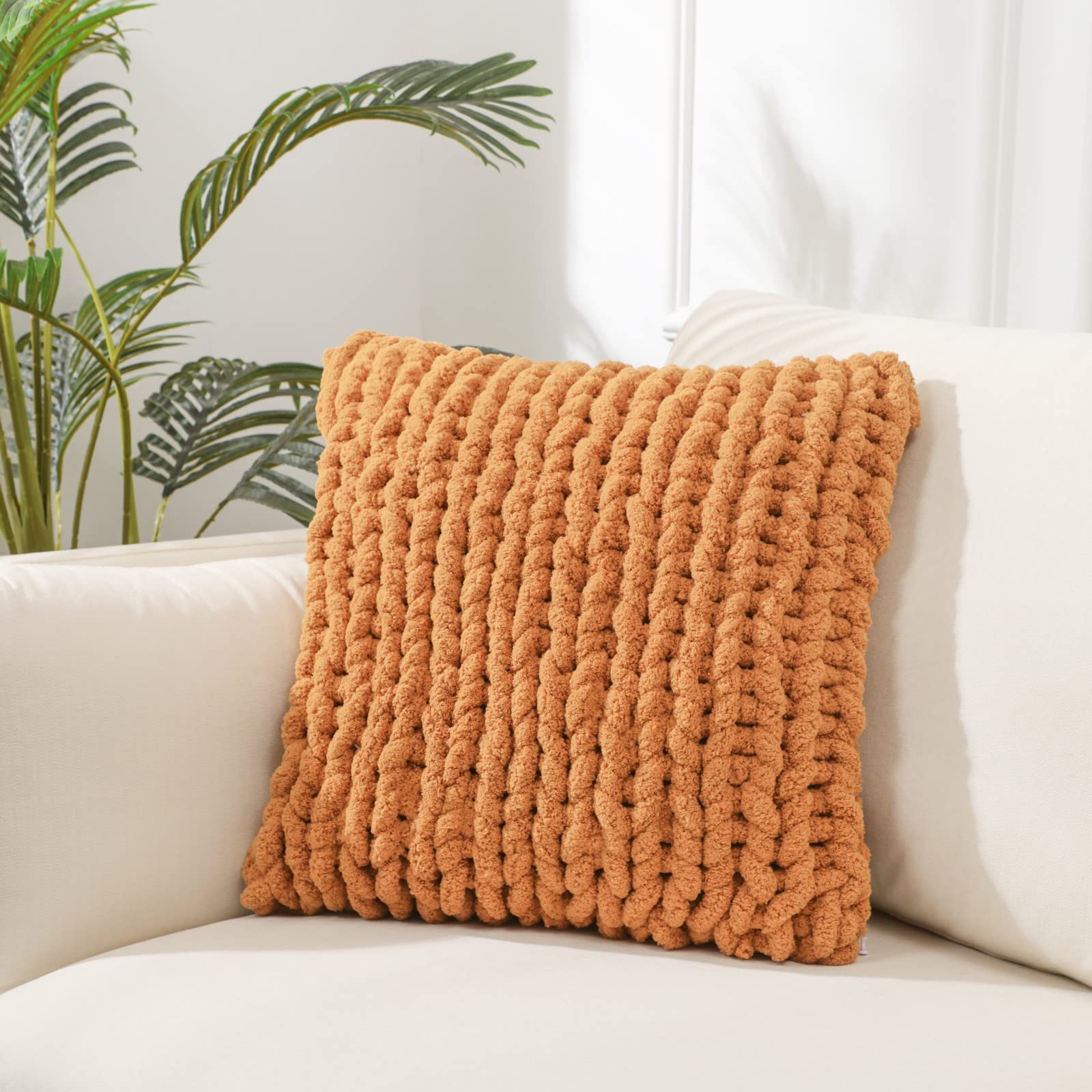 Cream White Chunky Knit Throw Pillow Covers 1PC 18"×18" Square Luxury Style Crochet Pillow Case Fur Pillowcases Decorative Pillow Shell for Sofa Bedroom Cushion