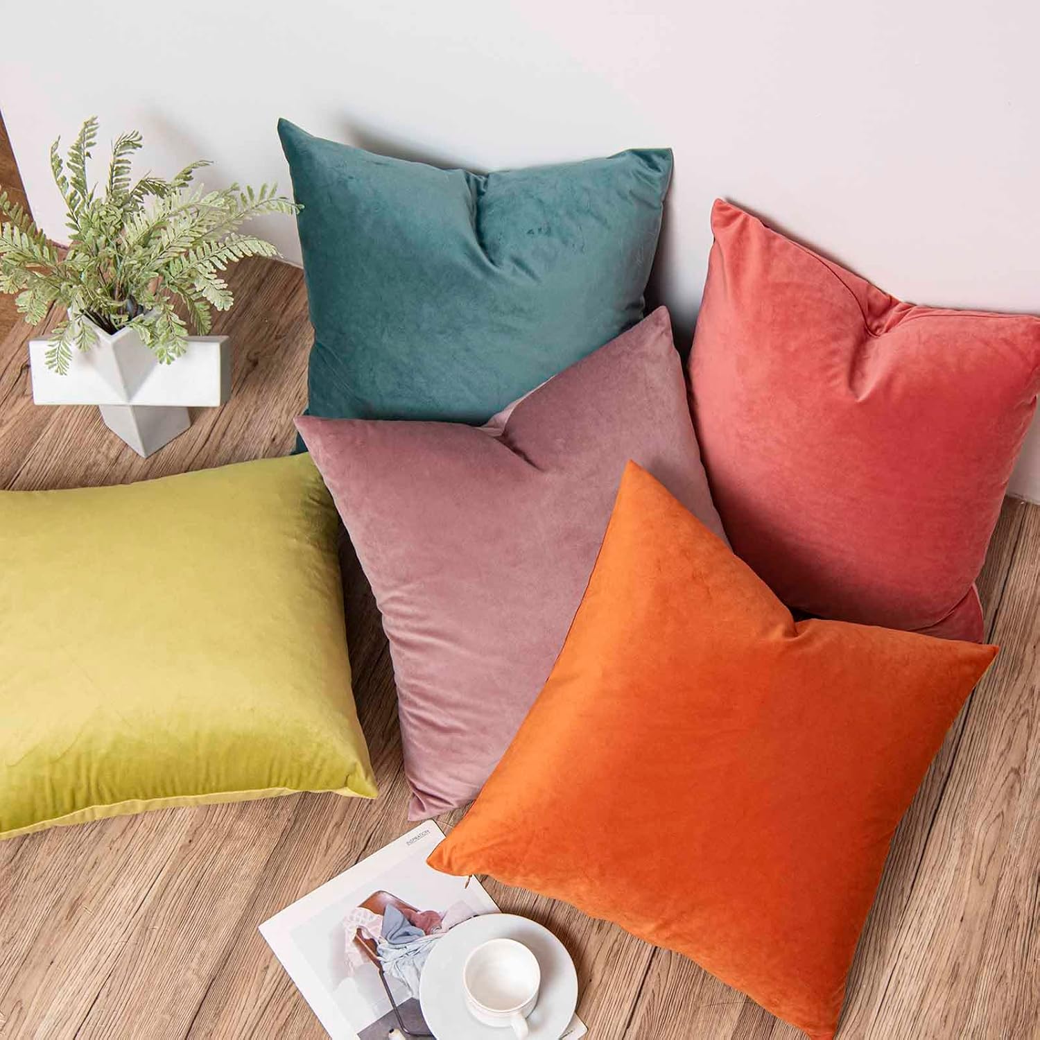 JUSPURBET Decorative Pillow Covers Set of 2 Velvet Throw Pillow Covers for Couch Sofa Bed Soft Cushion Covers Cases with Hidden Zipper for Living Room Home Decor 24x24 inch,Coral