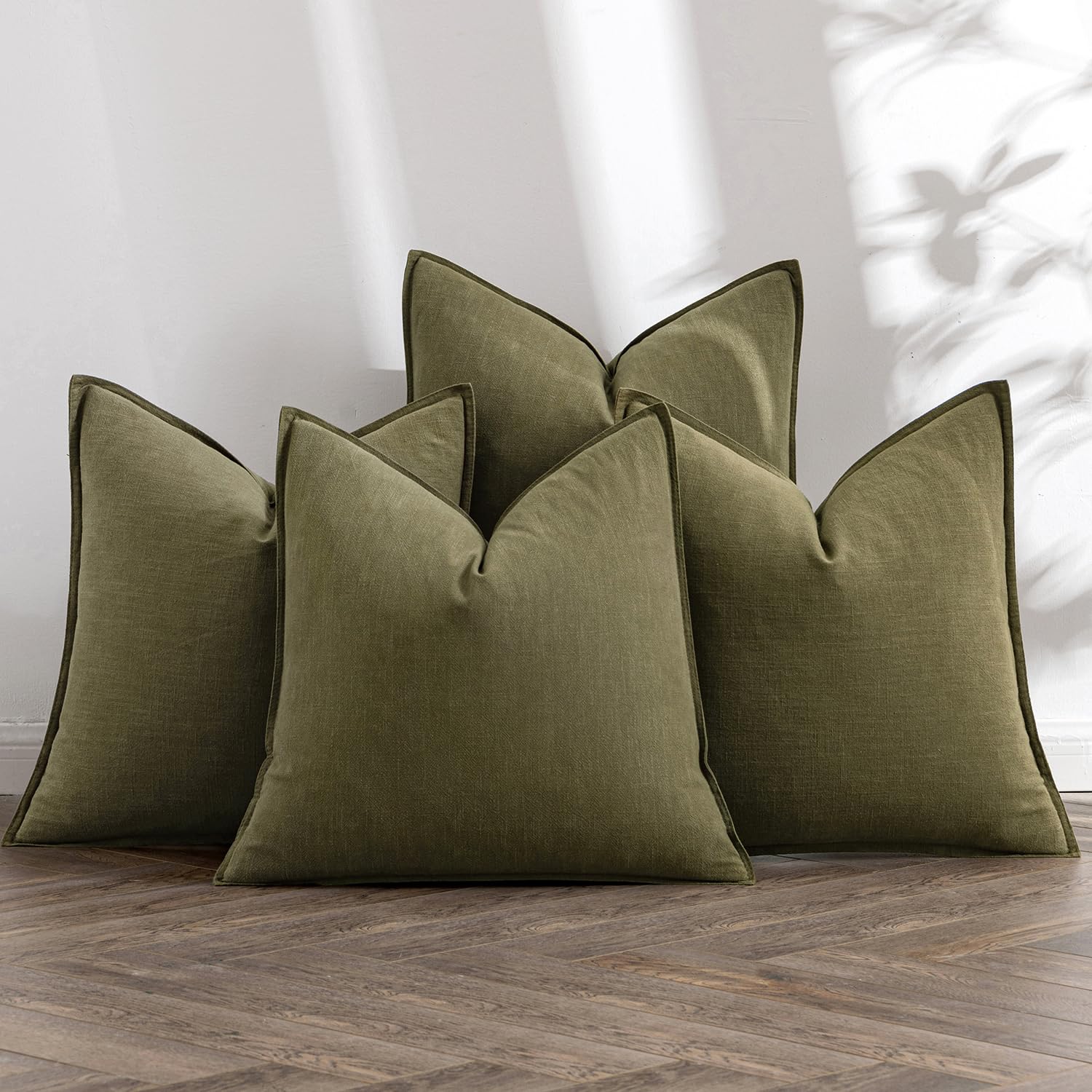 MIULEE Neutral Linen Pillow Covers Pack of 4 Decorative Natural Solid Throw Pillow Covers Soft Accent Boho Farmhouse Couch Pillowcases Modern Spring Home Decors for Living Room Bed Sofa 18x18 Inch