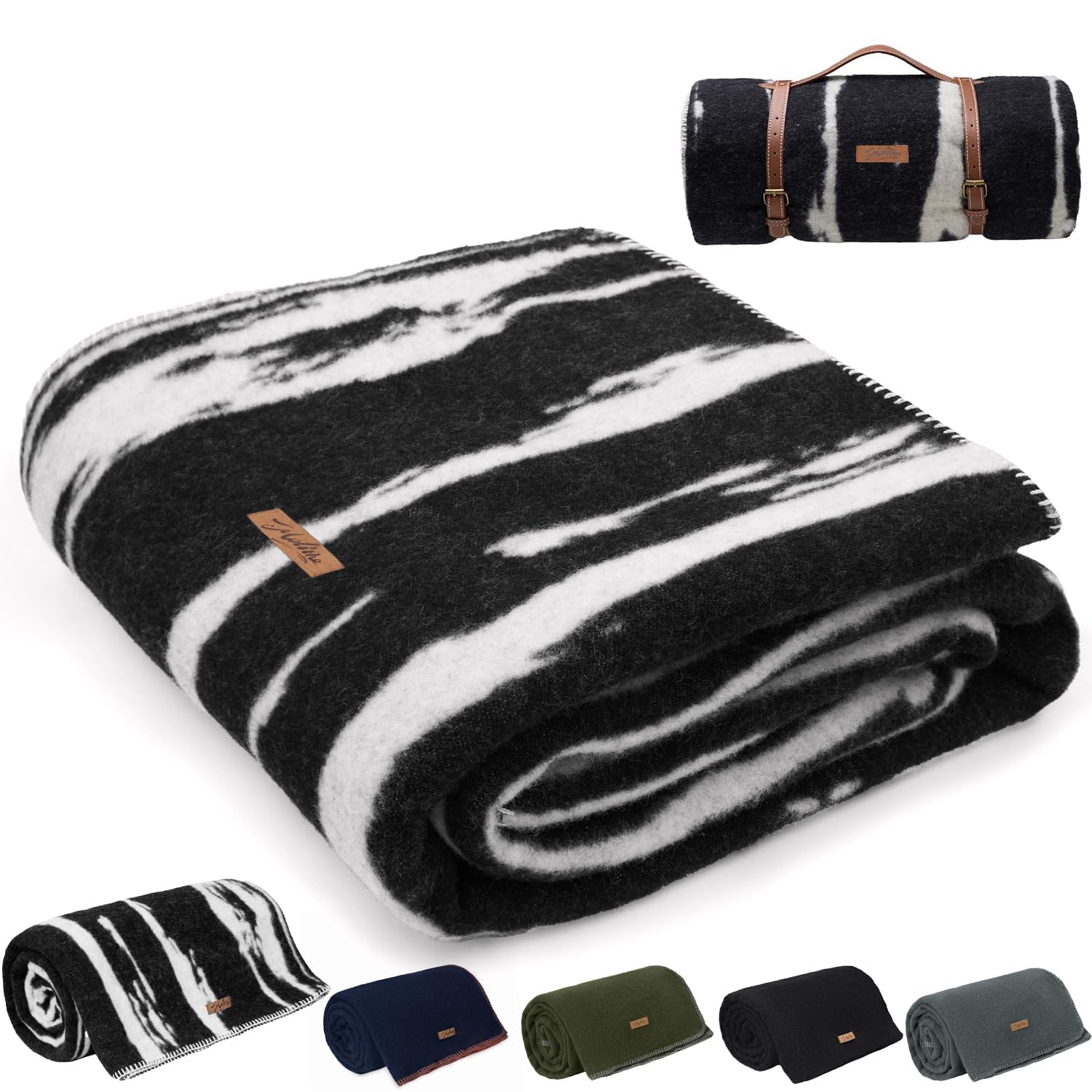 Molithe 100% Wool Blanket, 62" x 86", Warm, Thick, Washable, Military Wool Blanket, Great for Camping, Outdoors, Sporting Events, Survival Kits,Carbon Black