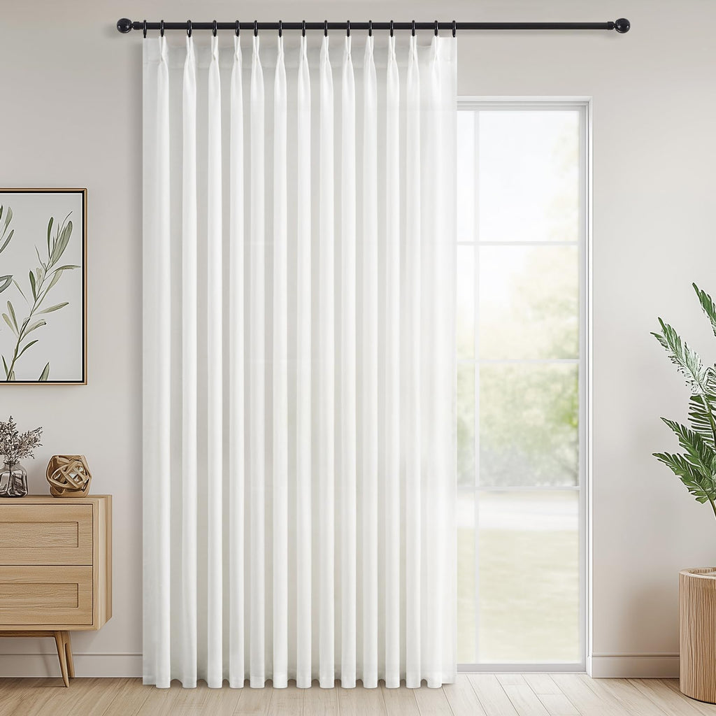 Topfinel Pinch Pleated Curtains 90 Inches Long 2 Panels Set,Natural Cream Semi Sheer Cotton Blend Fabric Aesthetic Advanced Curtain Drapes for Living Room Bedroom,40x90 inch Length