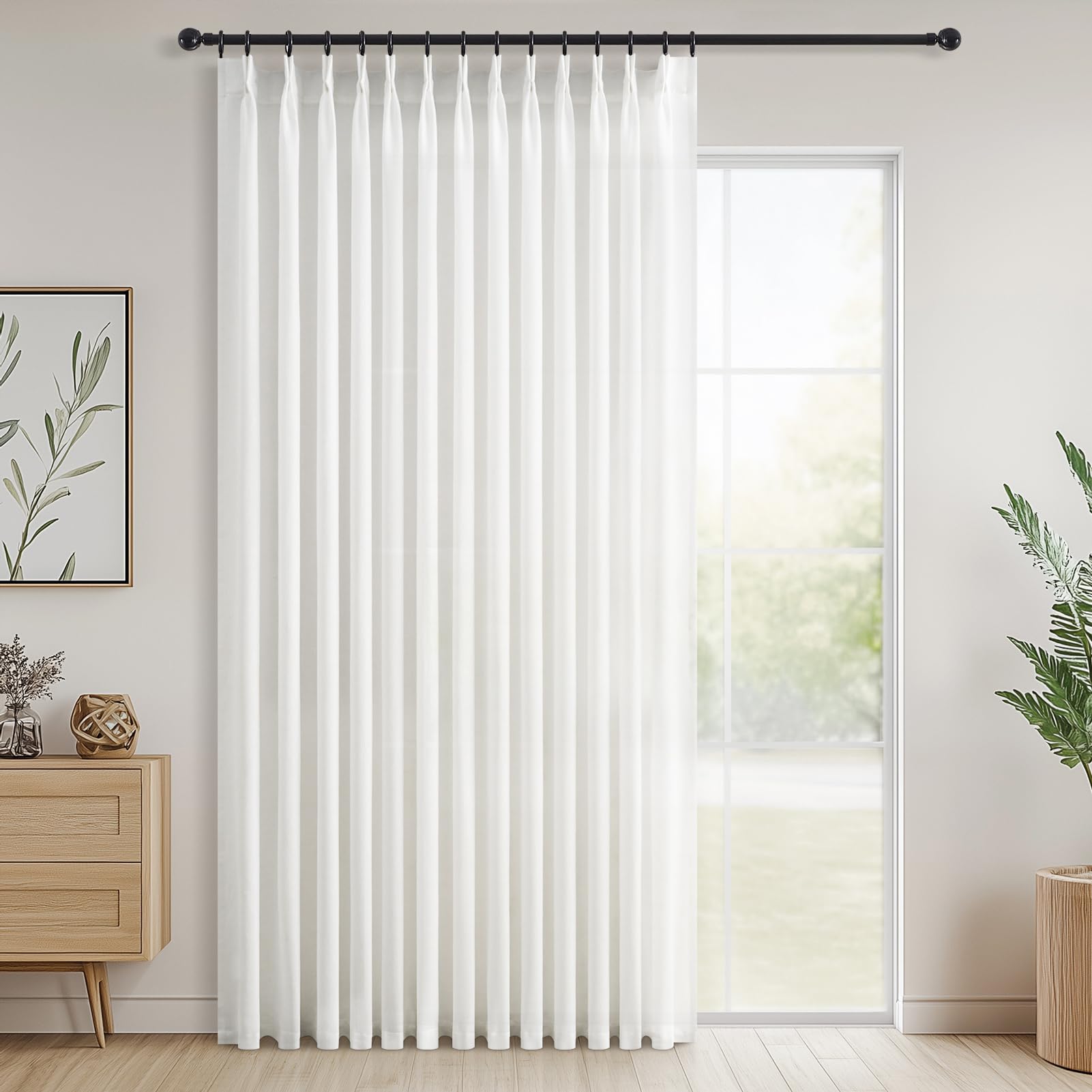 Topfinel Pinch Pleated Curtains 90 Inches Long 2 Panels Set,Natural Cream Semi Sheer Cotton Blend Fabric Aesthetic Advanced Curtain Drapes for Living Room Bedroom,40x90 inch Length