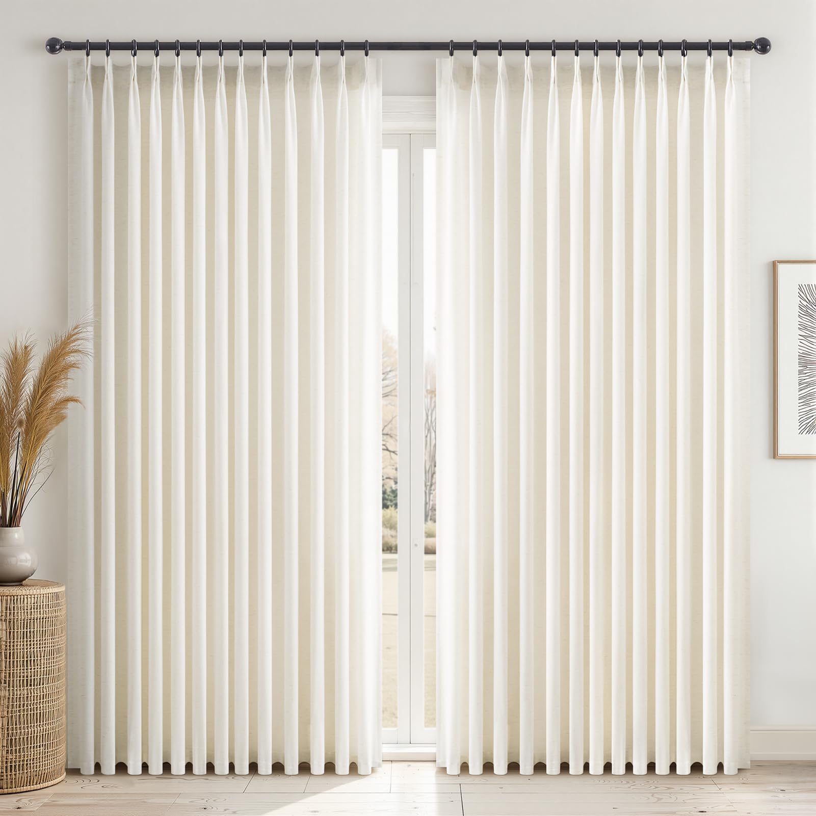 Topfinel Pinch Pleated Curtains 90 Inches Long 2 Panels Set,Natural Cream Semi Sheer Cotton Blend Fabric Aesthetic Advanced Curtain Drapes for Living Room Bedroom,40x90 inch Length