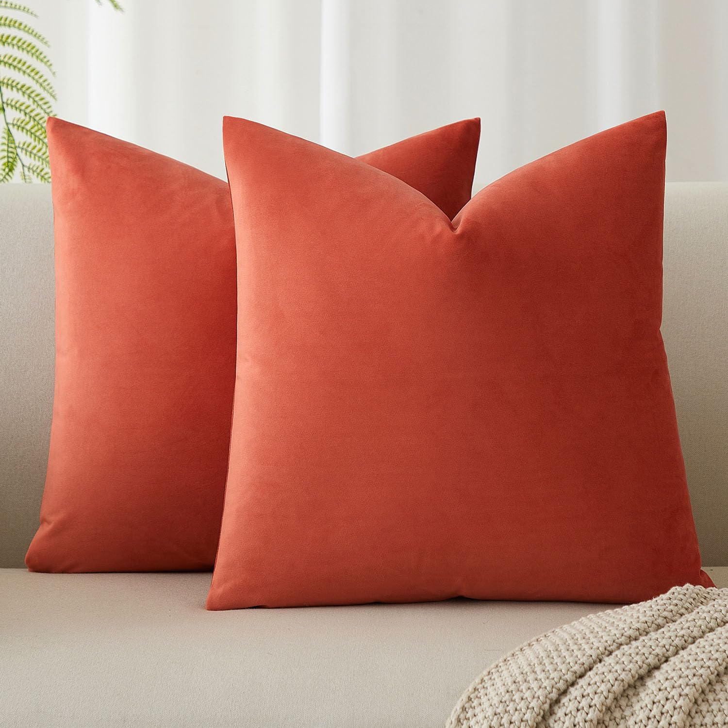 JUSPURBET Decorative Pillow Covers Set of 2 Velvet Throw Pillow Covers for Couch Sofa Bed Soft Cushion Covers Cases with Hidden Zipper for Living Room Home Decor 24x24 inch,Coral