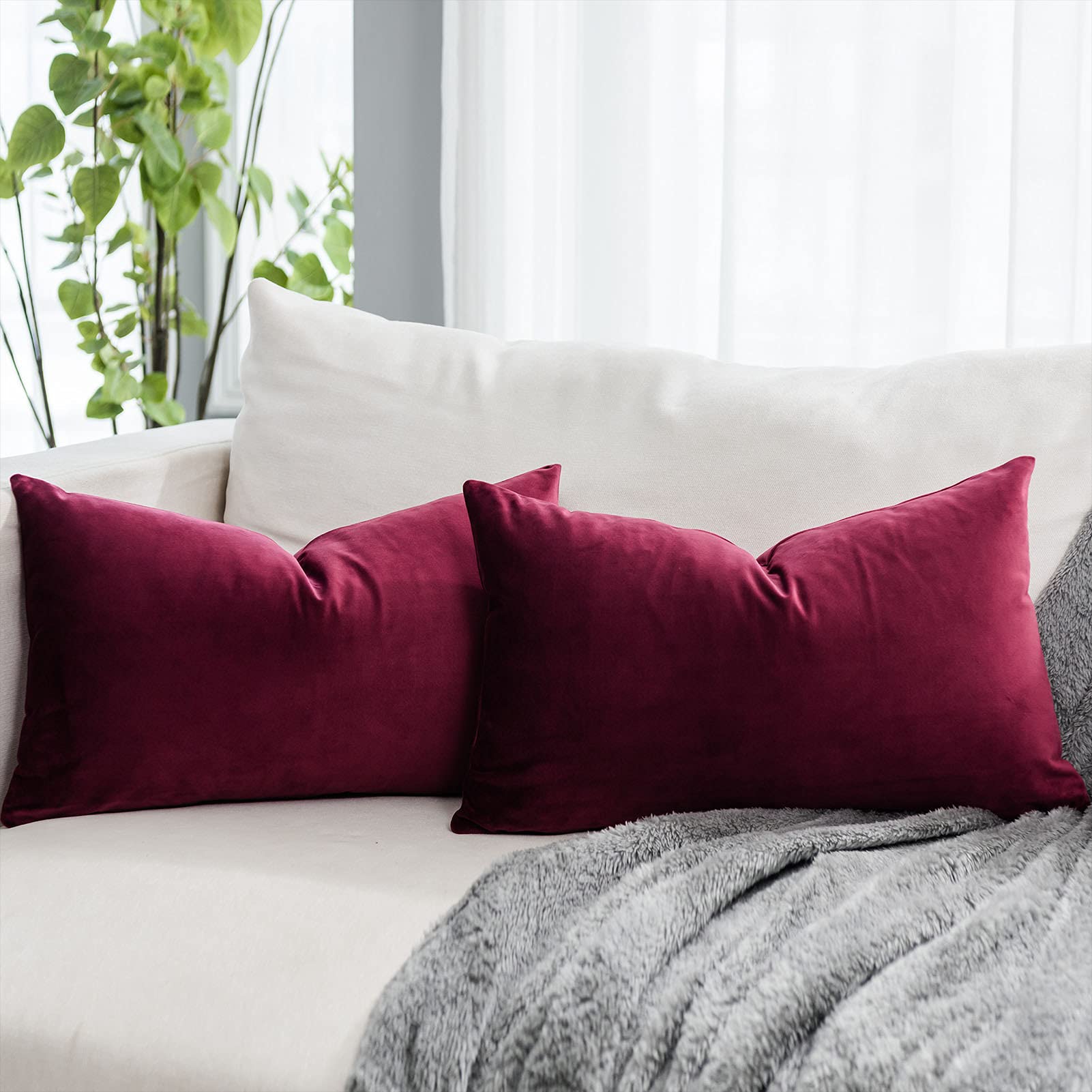 Coral Decorative Velvet Throw Pillow Covers 24x24 inch Set of 2 with Zipper Luxury Soft Solid Square Cushion Covers Case for Sofa Couch Bed Living Room