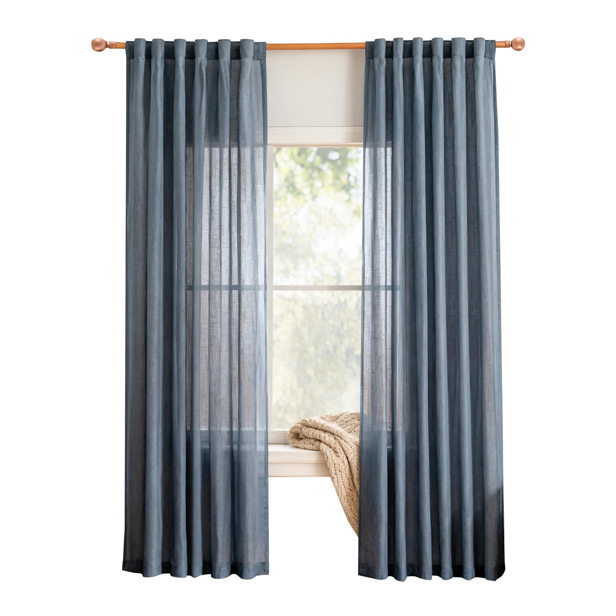 MYSKY HOME Cotton Curtains for Living Room Farmhouse Semi Sheer Light Filtering for Windows, Linen Look Texture Soft Modern Decor Country Style, 50" x 84", Light Oatmeal, 2 Panels