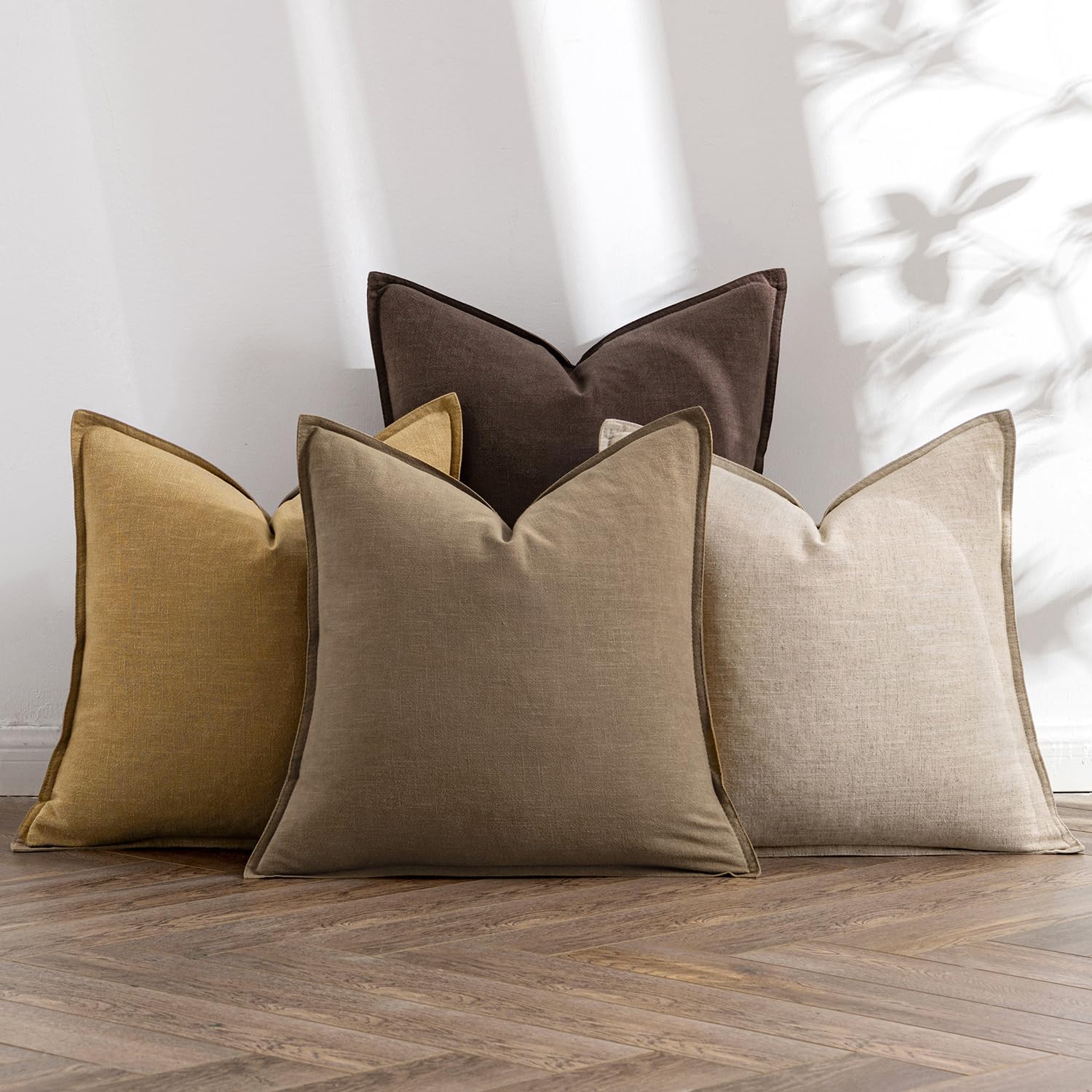 MIULEE Neutral Linen Pillow Covers Pack of 4 Decorative Natural Solid Throw Pillow Covers Soft Accent Boho Farmhouse Couch Pillowcases Modern Spring Home Decors for Living Room Bed Sofa 18x18 Inch