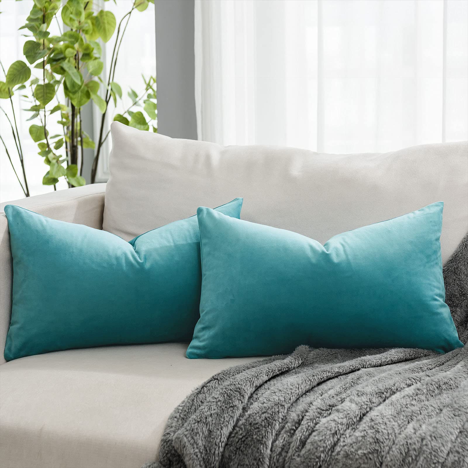 Coral Decorative Velvet Throw Pillow Covers 24x24 inch Set of 2 with Zipper Luxury Soft Solid Square Cushion Covers Case for Sofa Couch Bed Living Room