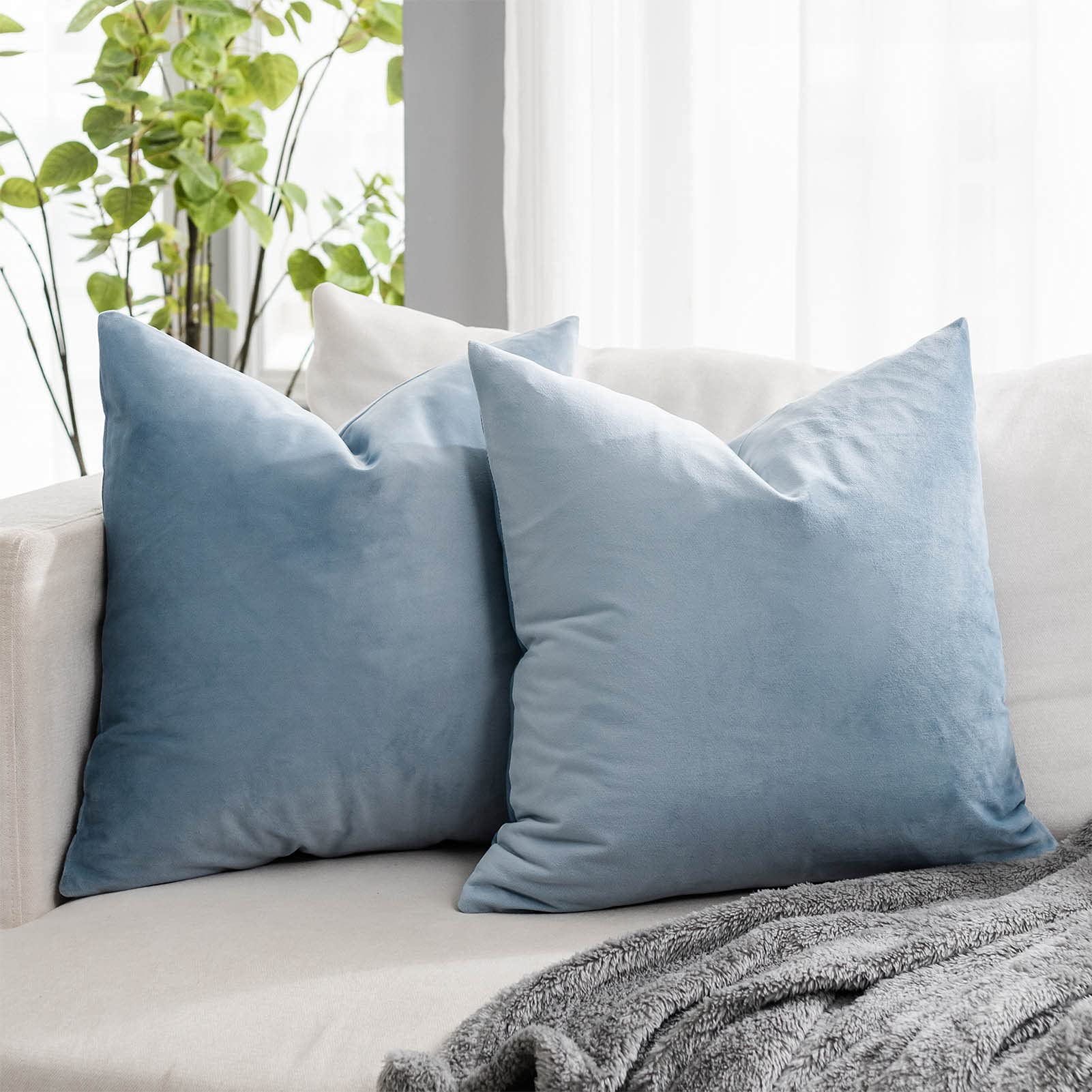 Coral Decorative Velvet Throw Pillow Covers 24x24 inch Set of 2 with Zipper Luxury Soft Solid Square Cushion Covers Case for Sofa Couch Bed Living Room
