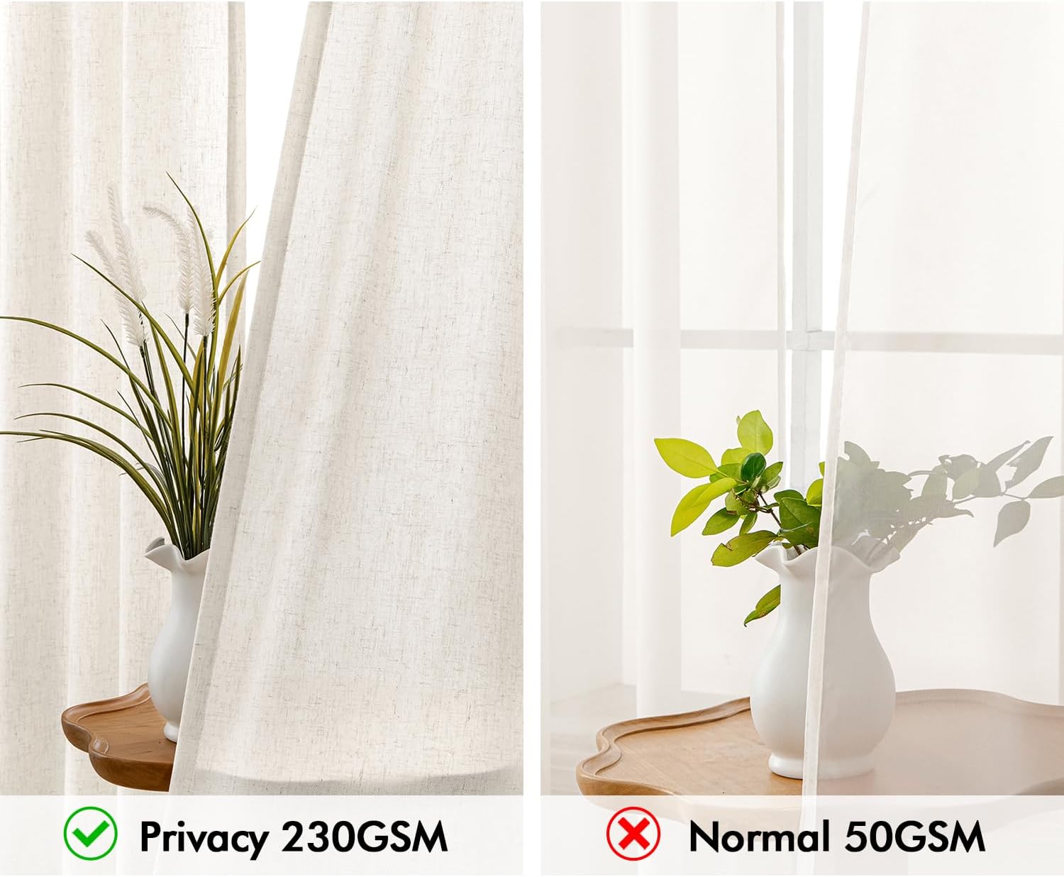 MIULEE Non-See-Through Privacy Linen Curtains 2 Panels, Light Filtering Window Curtains Farmhouse Textured Back Tab Semi Sheer Drapes for Bedroom Living Room, 52 x 84 Inches Long, Natural White