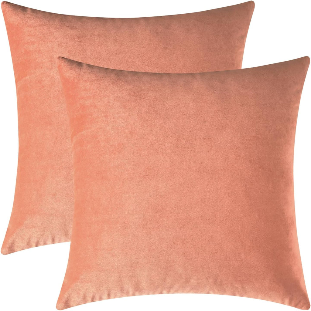 Mixhug Decorative Throw Pillow Covers, Velvet Cushion Covers, Solid Throw Pillow Cases for Couch and Bed, Pale Coral, 26 x 26 Inches, Set of 2
