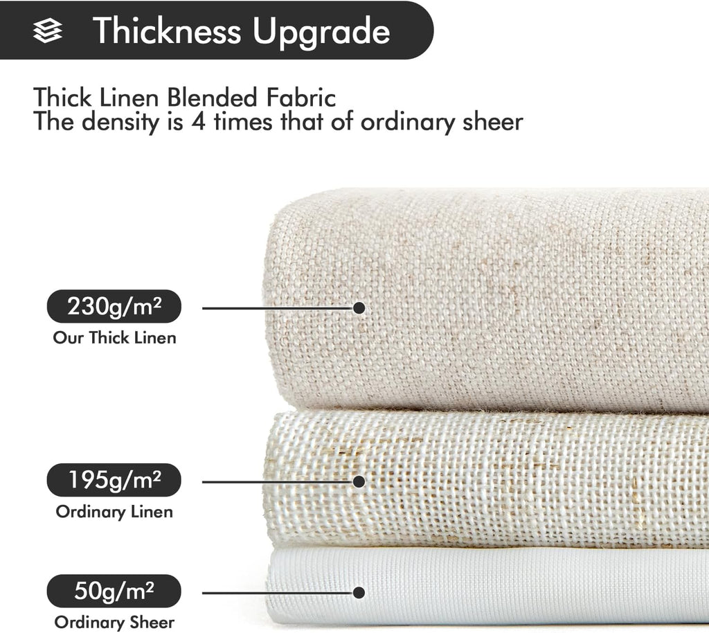 MIULEE Non-See-Through Privacy Linen Curtains 2 Panels, Light Filtering Window Curtains Farmhouse Textured Back Tab Semi Sheer Drapes for Bedroom Living Room, 52 x 84 Inches Long, Natural White