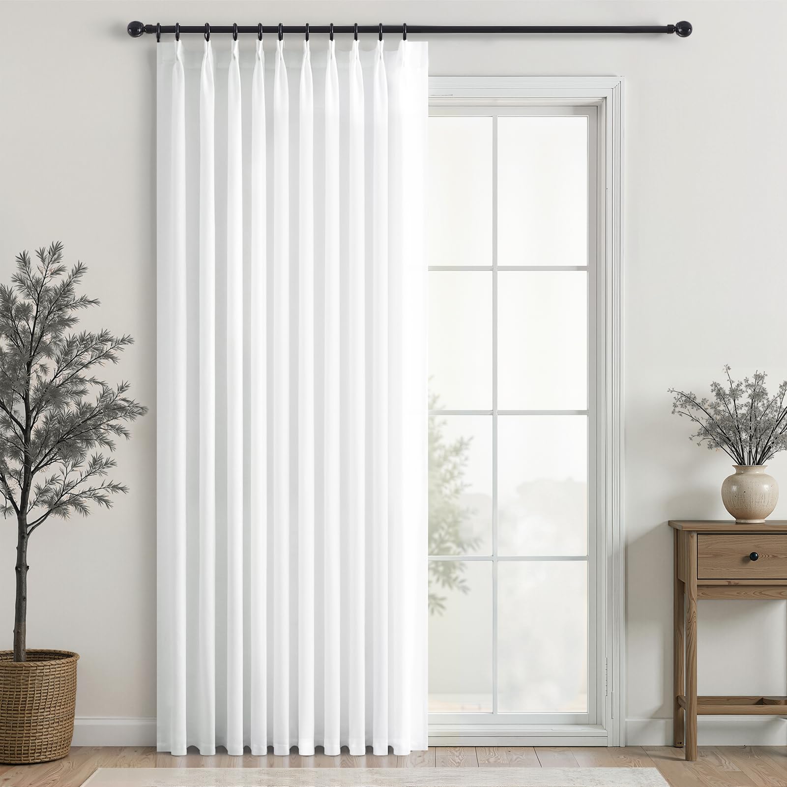 Topfinel Pinch Pleated Curtains 90 Inches Long 2 Panels Set,Natural Cream Semi Sheer Cotton Blend Fabric Aesthetic Advanced Curtain Drapes for Living Room Bedroom,40x90 inch Length