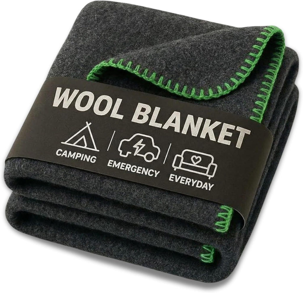 Wool Camping Blanket - 70% Wool Heavy-Duty Military Style Throw, Warm & Washable, Fire Retardant Cover for Emergency, Survival & Outdoor Use - Perfect for Camping, Car, Home & Hiking, Grey 66x90