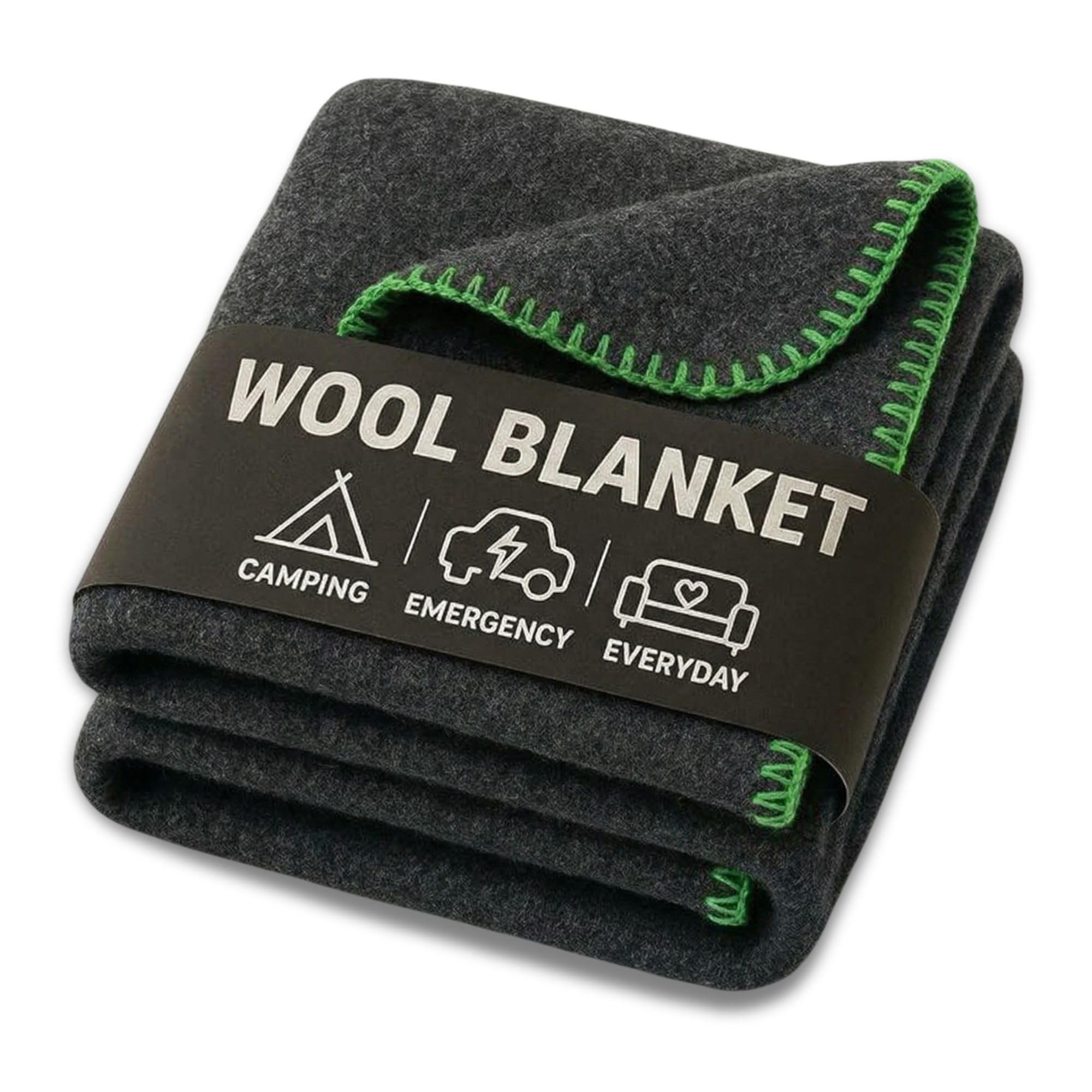 Wool Camping Blanket - 70% Wool Heavy-Duty Military Style Throw, Warm & Washable, Fire Retardant Cover for Emergency, Survival & Outdoor Use - Perfect for Camping, Car, Home & Hiking, Grey 66x90