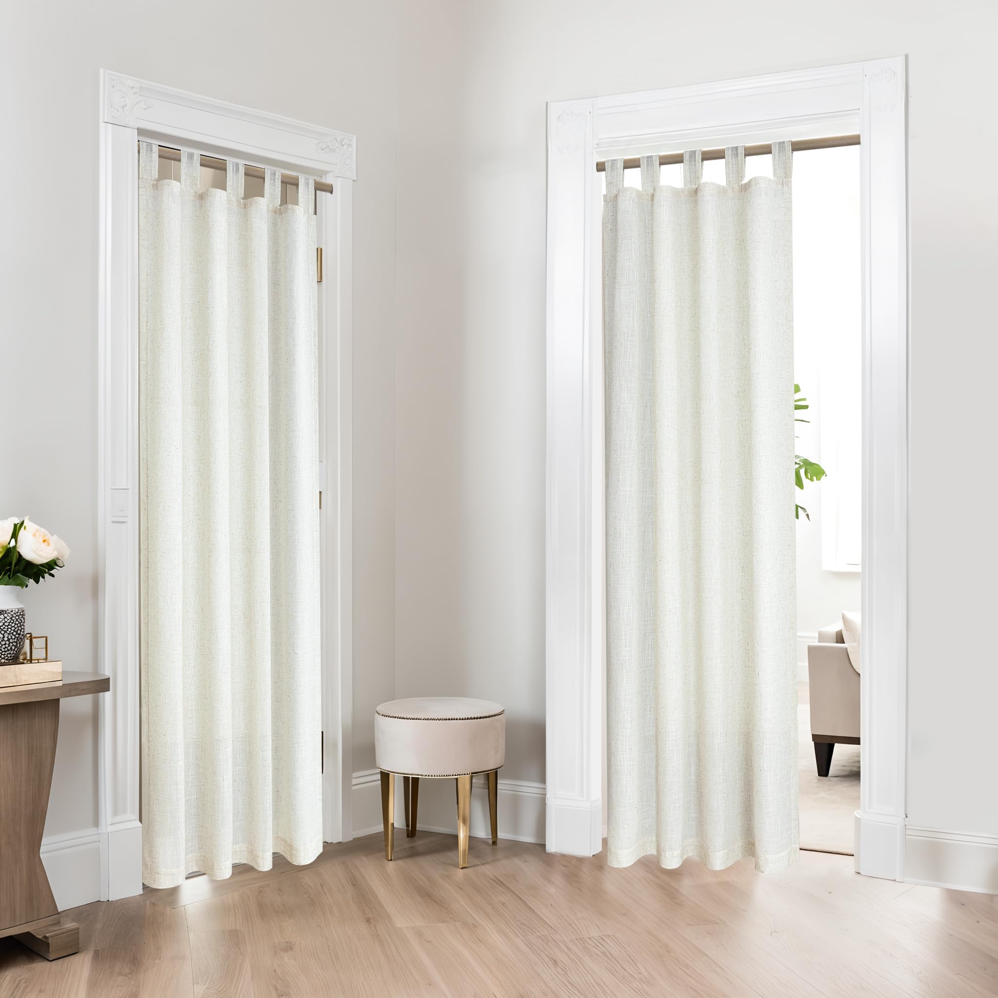 KOUFALL Farmhouse Linen Curtains, Cream Beige Semi Sheer Light Filtering Curtain, Boho Tab Top Neutral Country Curtains for Living Room, Bedroom, Nursery, 84 Inch Length, 2 Panels Set