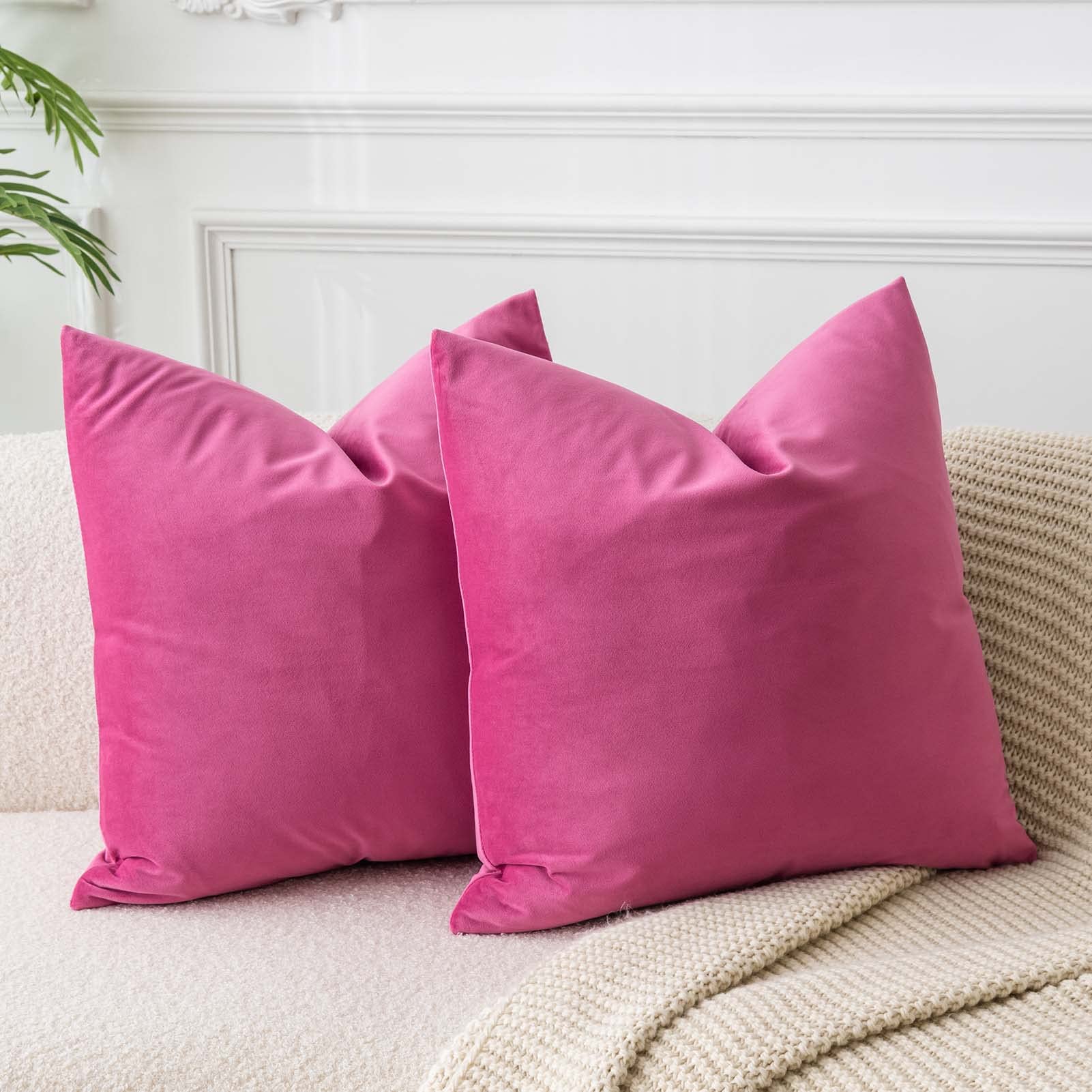 JUSPURBET Decorative Pillow Covers Set of 2 Velvet Throw Pillow Covers for Couch Sofa Bed Soft Cushion Covers Cases with Hidden Zipper for Living Room Home Decor 24x24 inch,Coral