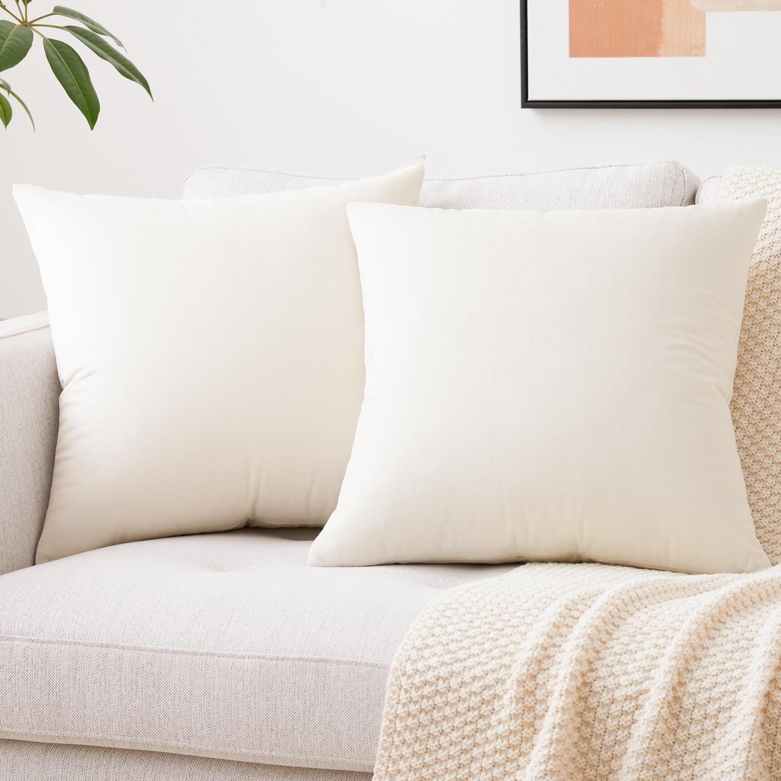 Mixhug Decorative Throw Pillow Covers, Velvet Cushion Covers, Solid Throw Pillow Cases for Couch and Bed, Pale Coral, 26 x 26 Inches, Set of 2