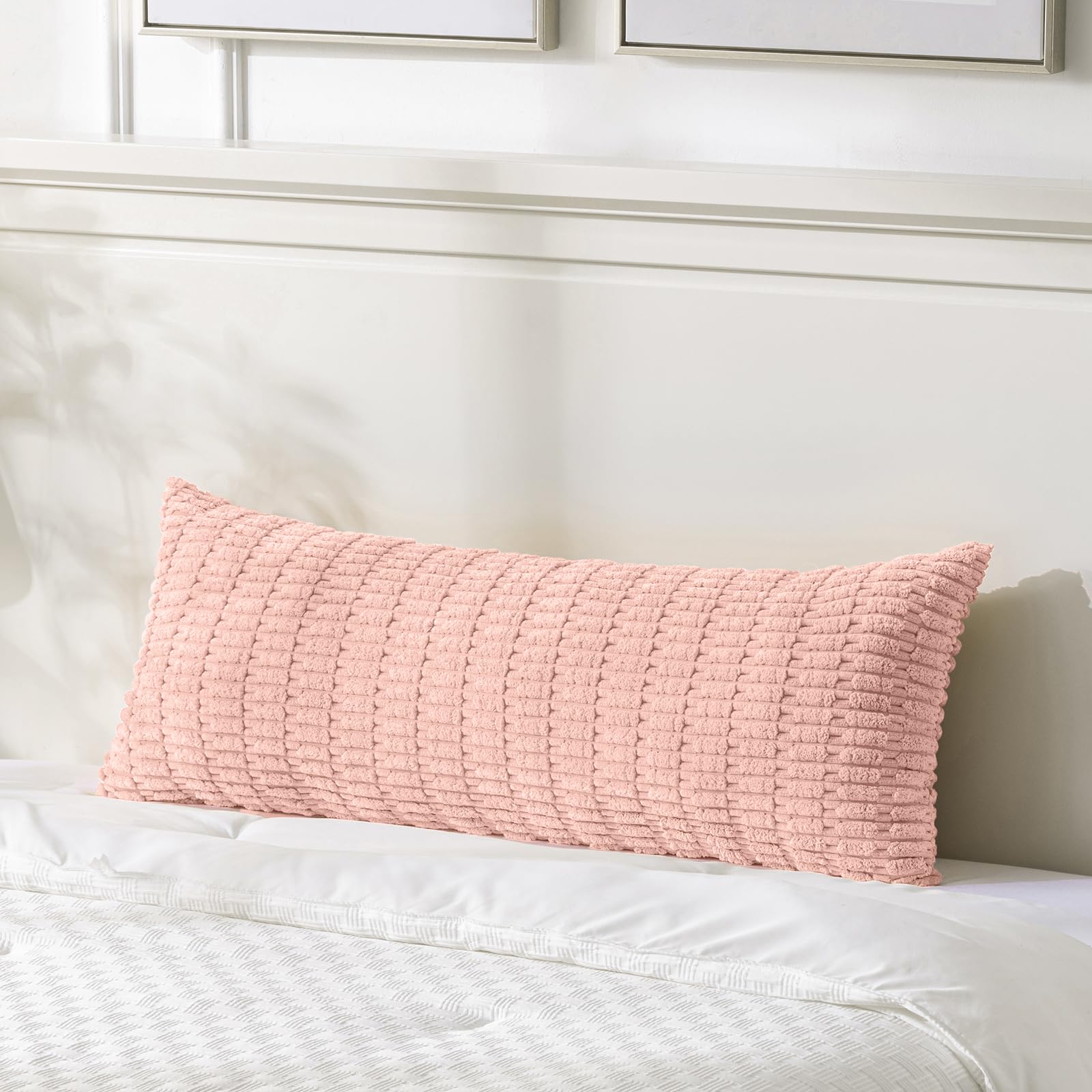 Fancy Homi Decorative Throw Pillow Covers for Bed Couch Bedroom Bench, Soft Corduroy Solid Pillow Case, Rustic Farmhouse Boho Room Decor,54" x 20" (Pack of 1),Coral